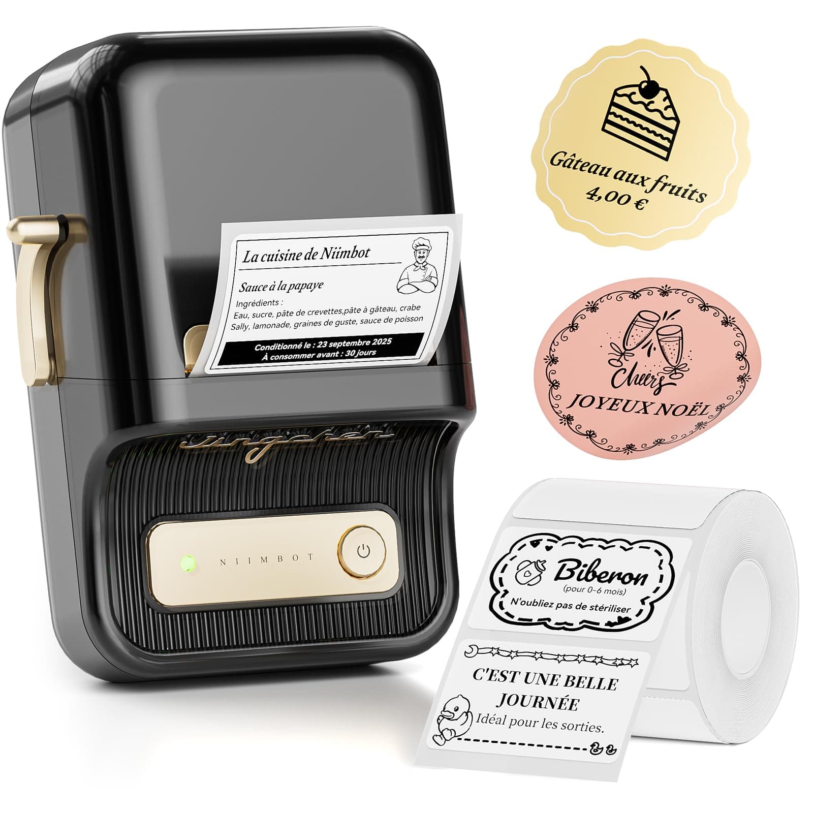 NIIMBOT B21 Étiqueteuse Thermique Portable sans Encre pour vêtements, adresses, Entreprises, Compatible avec iOS et Android, avec 1 Autocollants Etiquette 50 x 30 mm, (Noire)
