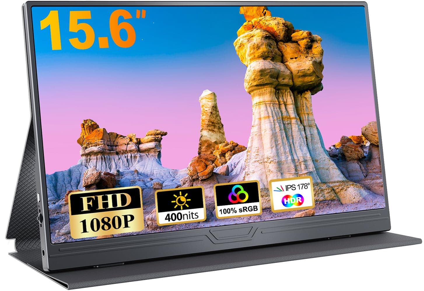 CUIUIC 15.6 Inch Portable Monitor with Full HD USB-C Display, 1920 x 1080 HDR IPS - Mini HDMI Display and Built-in Dual Speaker with Smart Cover