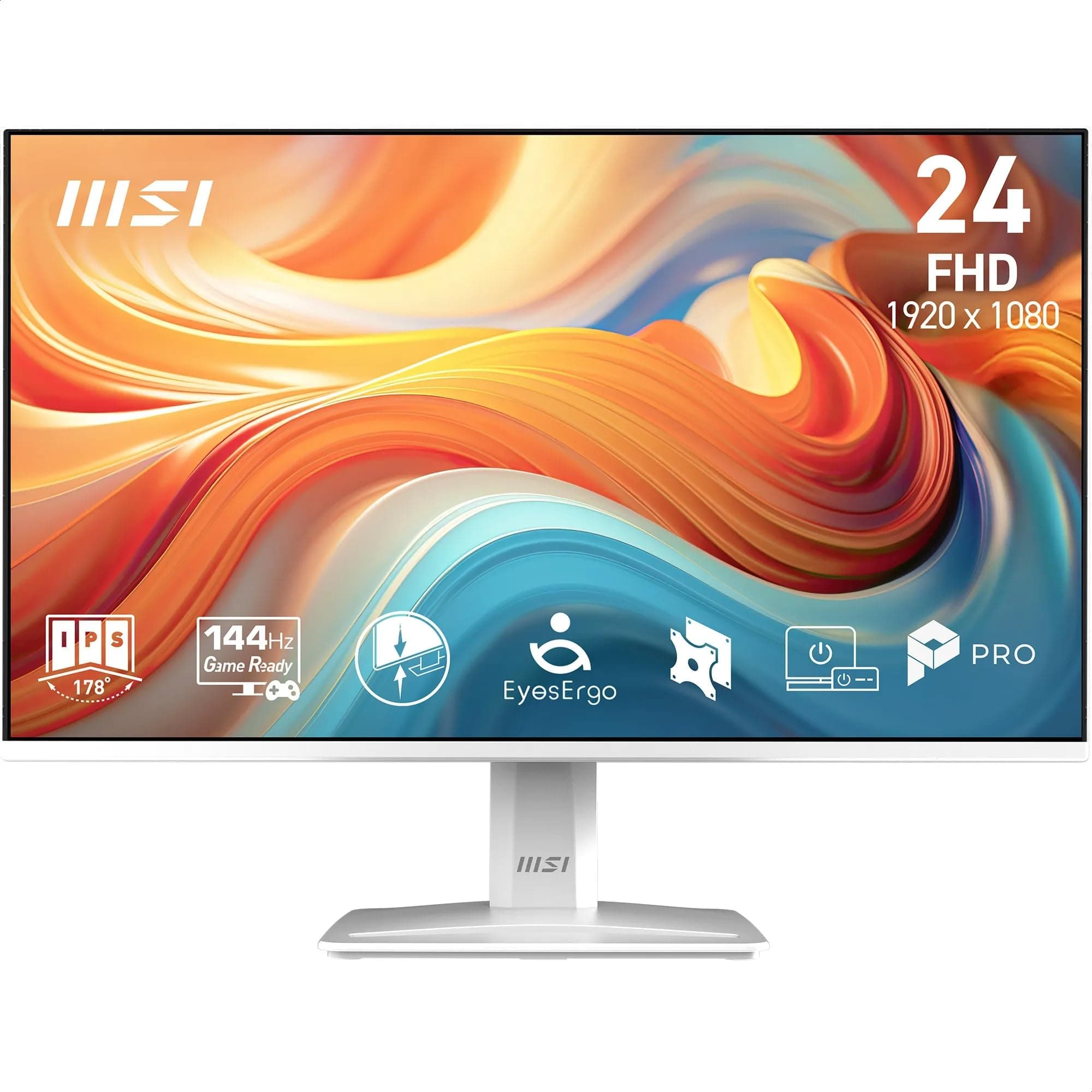 MSI Pro MP243WA E14 montior de 24" FHD, 1920 x 1080 IPS, 144 Hz, 1 ms, Compatible con HDR, Adaptive Sync, Eye Care, Altavoz Integrado, HDMI 1.4b, DP 1.2a, sin Marco, inclinación Ajustable, Vesa