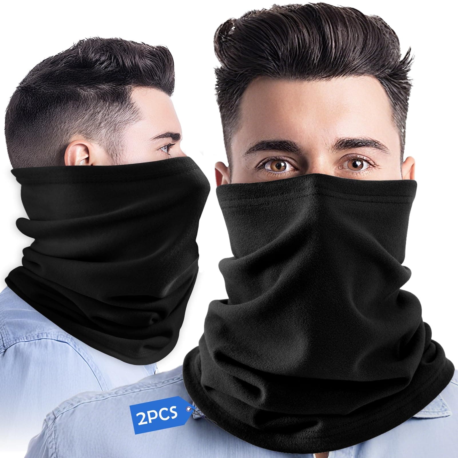 Showvigor 2-Pack Neck Gaiter Face Cover Scarf Sciarpe Collo - Nero - Cotone Traspirante, Antivento & UV 50+ - Passamontagna per Ciclismo, Escursionismo, Festival (Taglia Unica, Tutte le Stagioni)
