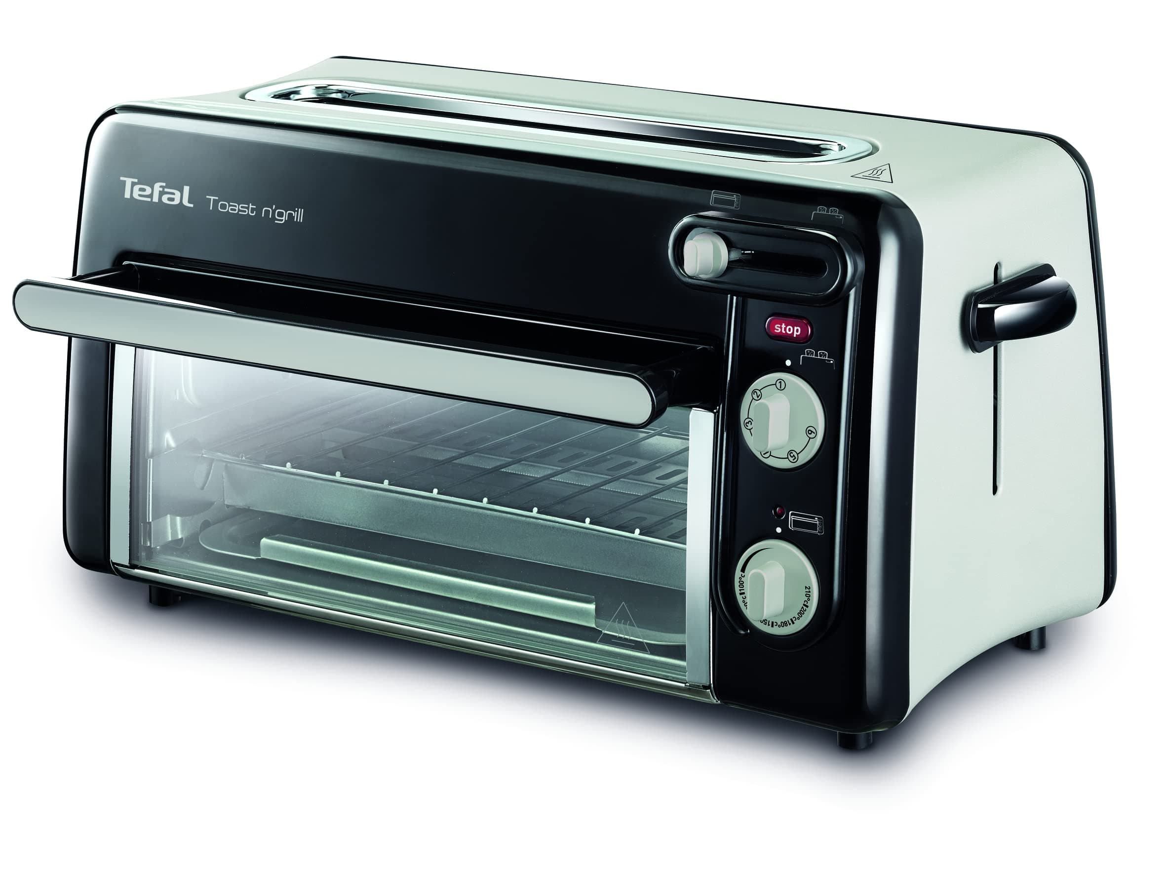 Tefal Grille-pain et mini-four 2-en-1, Acier inoxydable, Longue fente pour grille-pain avec couvercle, 6 niveaux de dorage, Température du grill jusqu'à 210°C, Toast N Grill TL600810