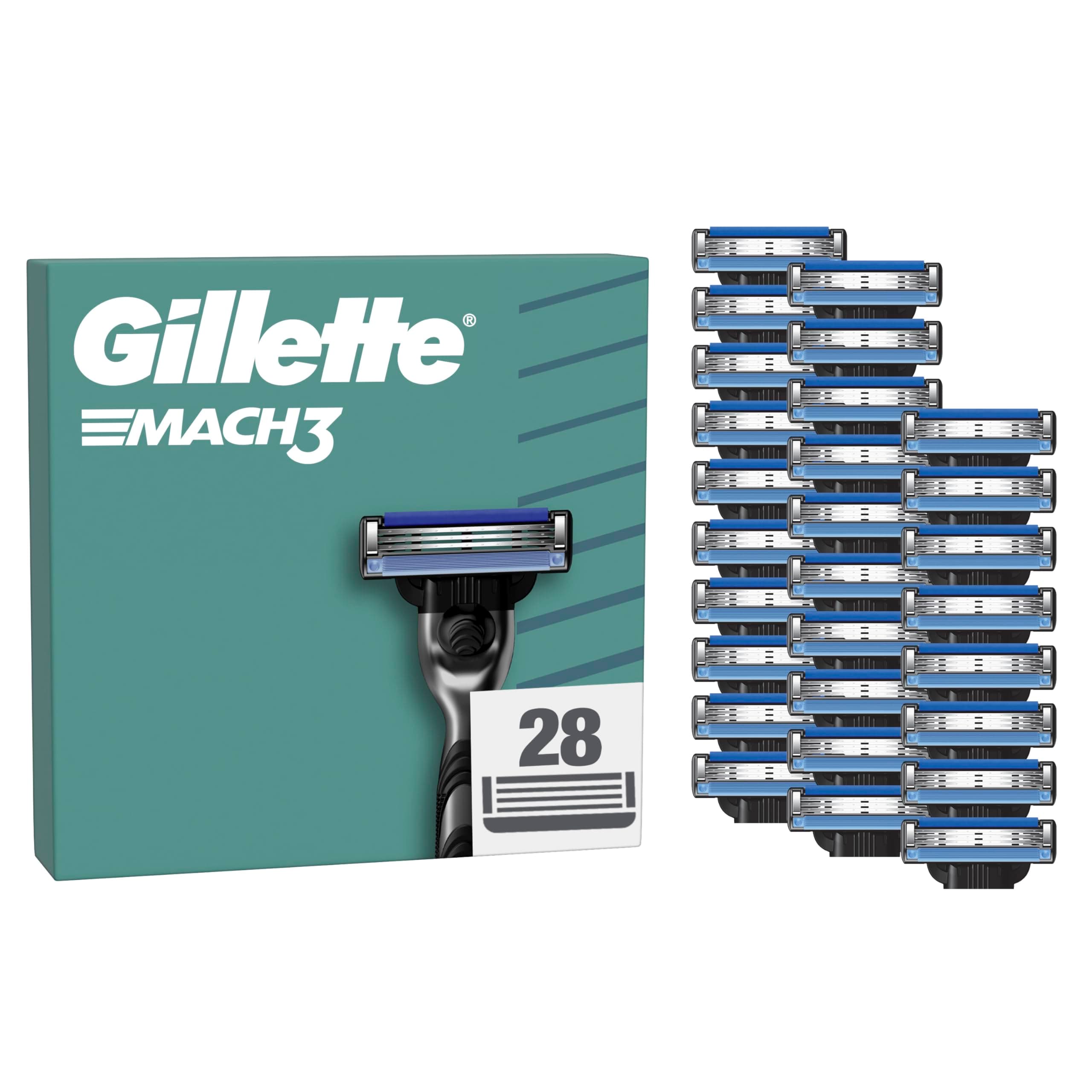 Gillette Mach3 Base Pack de 28 Recambios Para Maquinillas De Afeitar Para Hombre, Cuchillas de Afeitar Con 3 Hojas y Banda Lubricante, Compatible Con Todos Los Mangos Mach3
