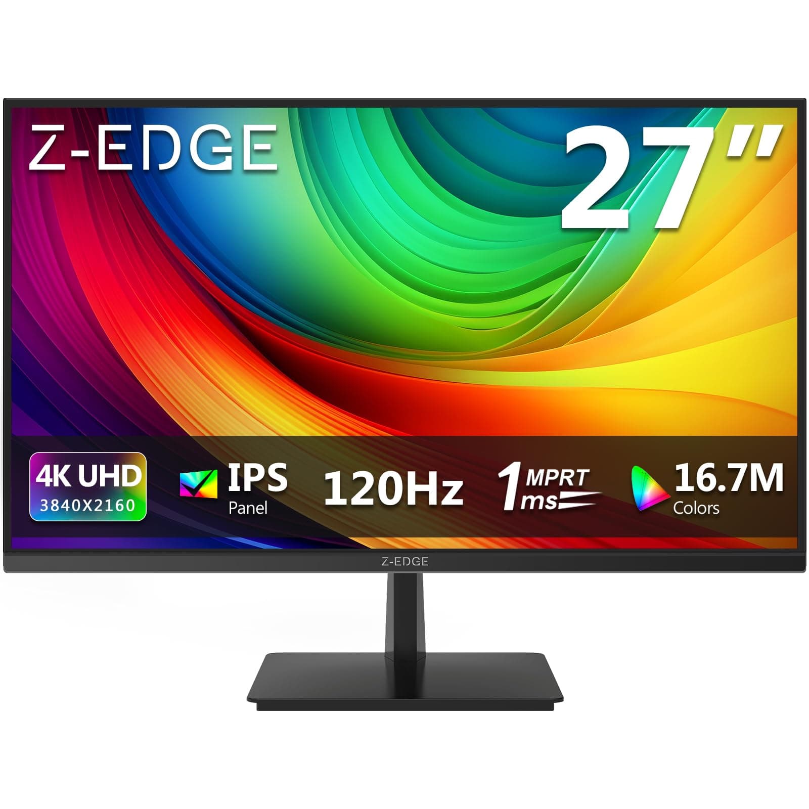 Z-Edge Monitor Gaming 27 Pulgadas 4K, UHD (3840x2160),120 Hz - IPS, 1 ms MPRT, 250 CD/m², HDR10, FreeSync, 2X DP + 2X HDMI, Compatible VESA, Negro