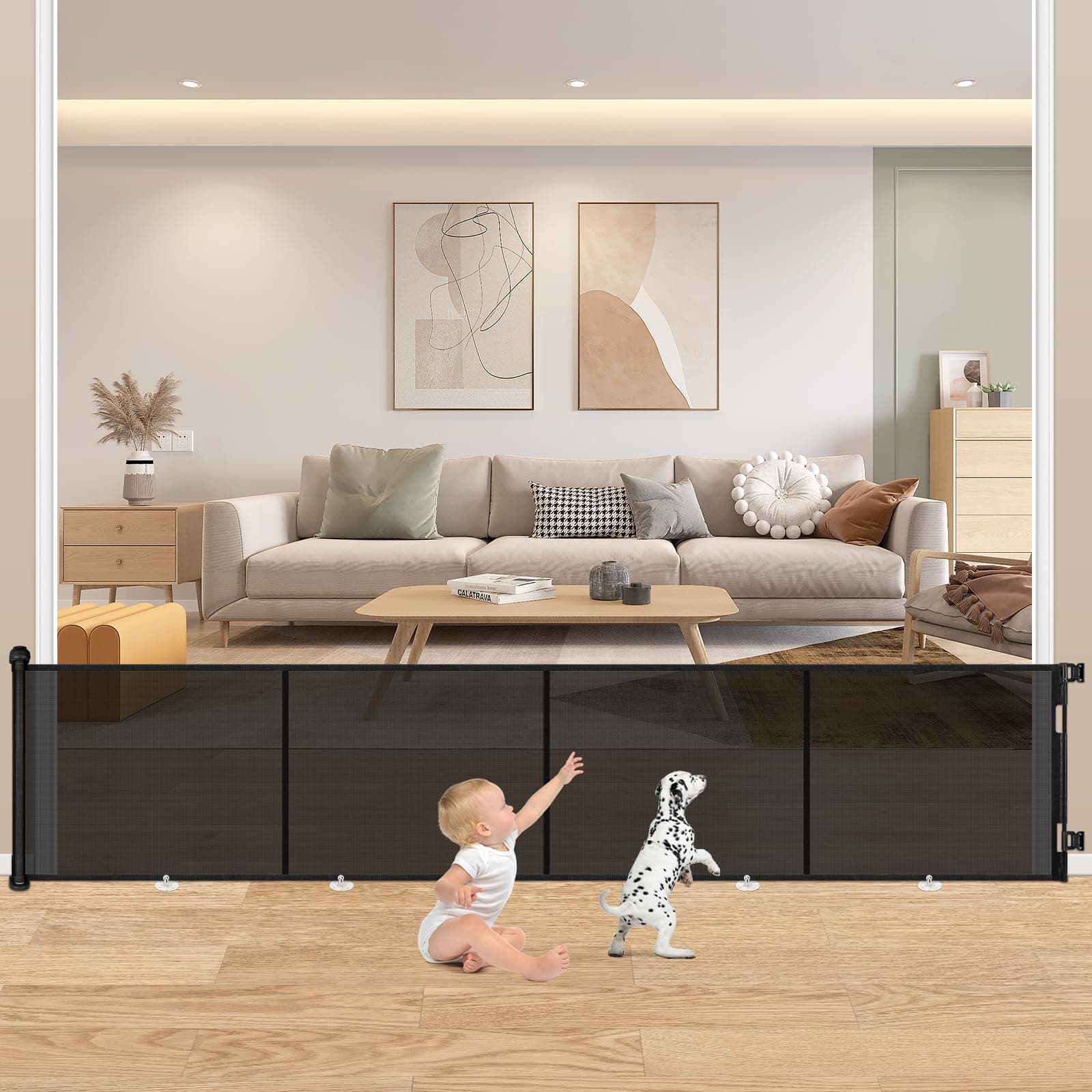 Puerta Seguridad Bebé Extensibles, 0-500 cm Barrera Seguridad Niños y Perros, Vallas de Seguridad para Niños Escaleras y Pasillos, Interiores y Exteriores (Negro)