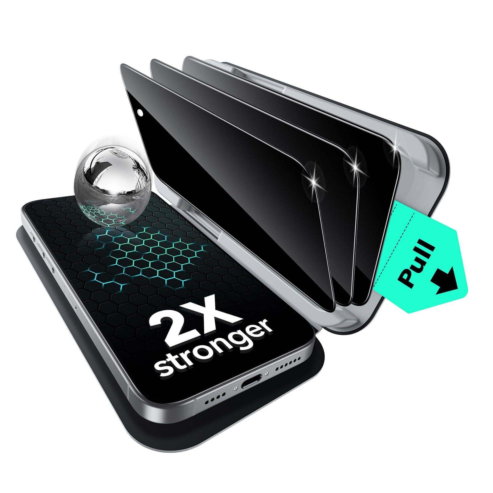 ESR für iPhone 16 Pro für Panzerglas Sichtschutz 3 Stück [3 Sekunden Schnellinstallation] Militärischer Schutz, 9H Härte, Anti-Spy Schutzfolie für iPhone 16 Pro mit UltraFit Ablage