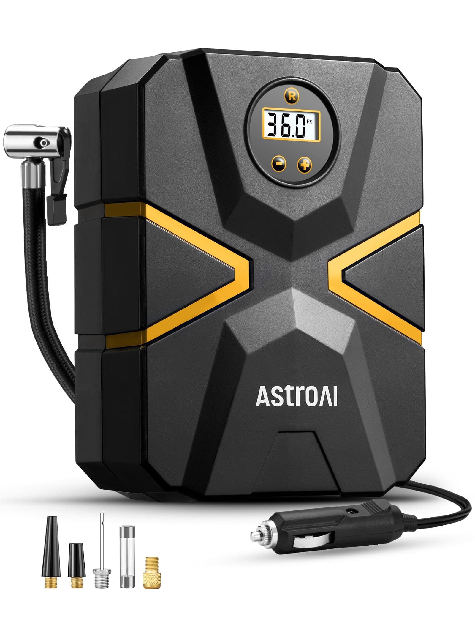 AstroAI Inflador Ruedas Coche Digital 12V, Compresor Aire Portátil 150 PSI, Hinchador Neumáticos Eléctrico con Pantalla LCD y Luz LED para Coche, Bicicleta, Moto y Etc.