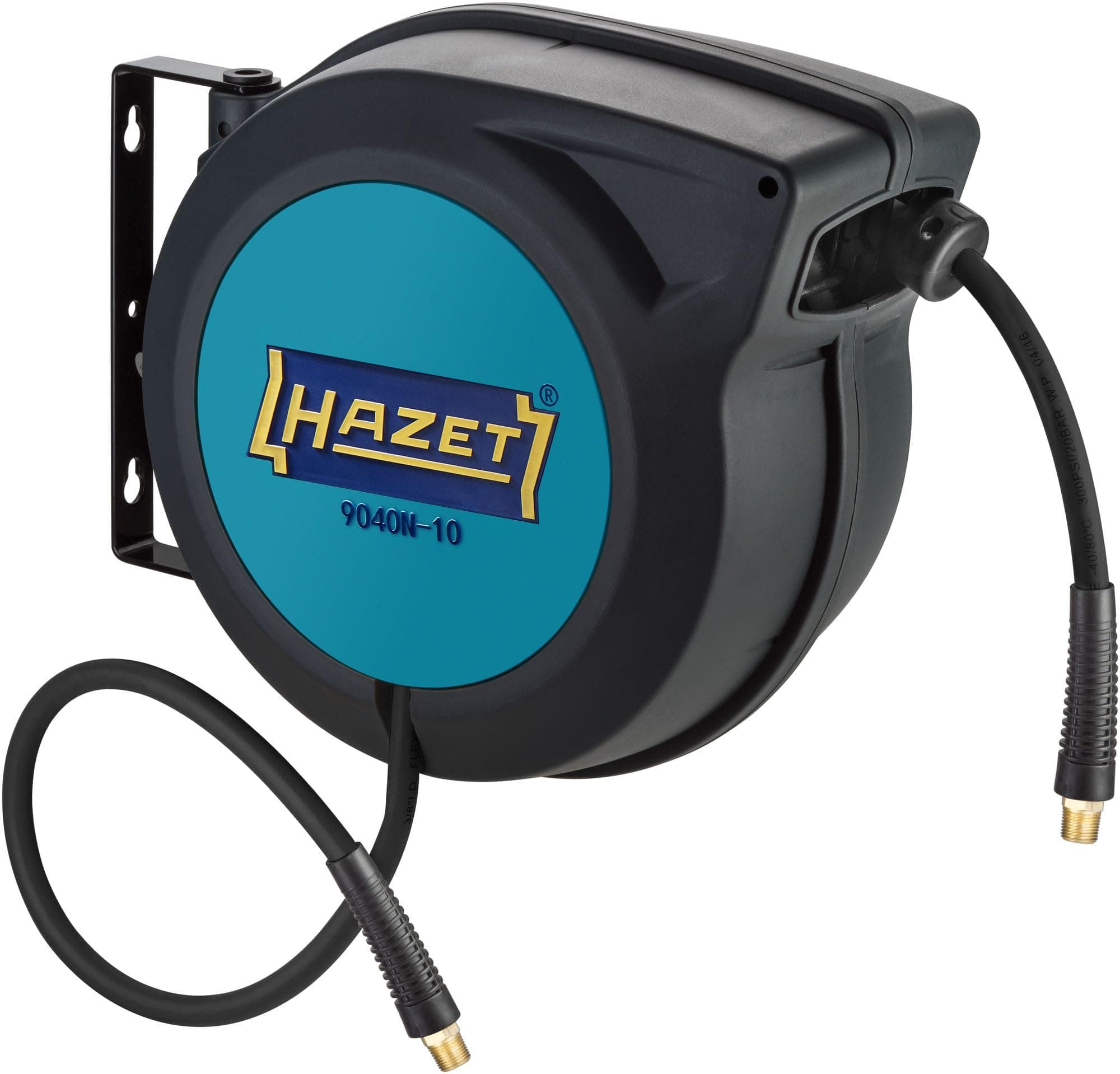HAZET Schlauch-Aufroller 9040N-10 I Schlauchlänge: 15 m, Schlauchinnendurchmesser: 10 mm, max. Druck: 20 bar für Druckluft und Wasser I Schlauchtrommel für sauberes Aufwickeln von Schläuchen, Blue