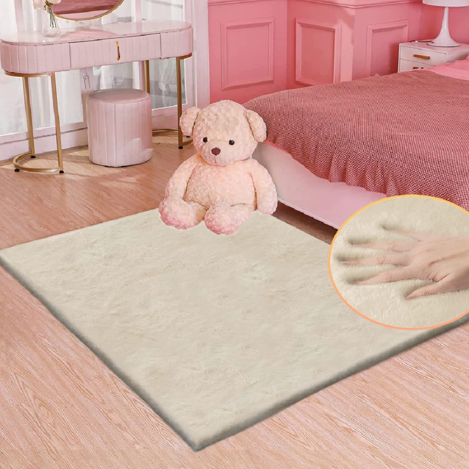 ORINOVA Tapis Beige Moelleux Chambre 90x150 cm Tapis Fausse Fourrure Salon Doux Lavable Descente De Lit Beige Fluffy Carpet Rectangulaire