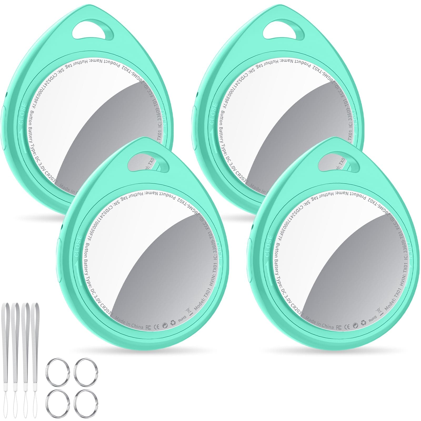 QCOQ Air Tags 4 Pezzi Ciano menta, Smart Tracker Bluetooth Compatibile con Apple Dov’è App (solo iOS), Localizzatore Chiavi fino a 100dB con Batteria Sostituibile per Chiavi/Bagagli/Valigie/Portafogli