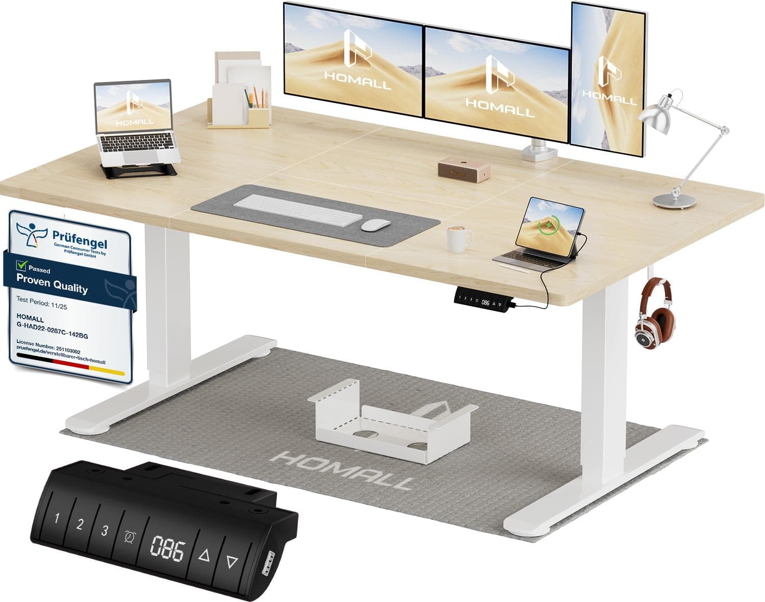 Homall 140x70 CM Escritorio Elevable Regulable en Altura，Escritorio de Pie con Tablero de Cuatro Partes, Mesa Ordenador con Función de Memoria