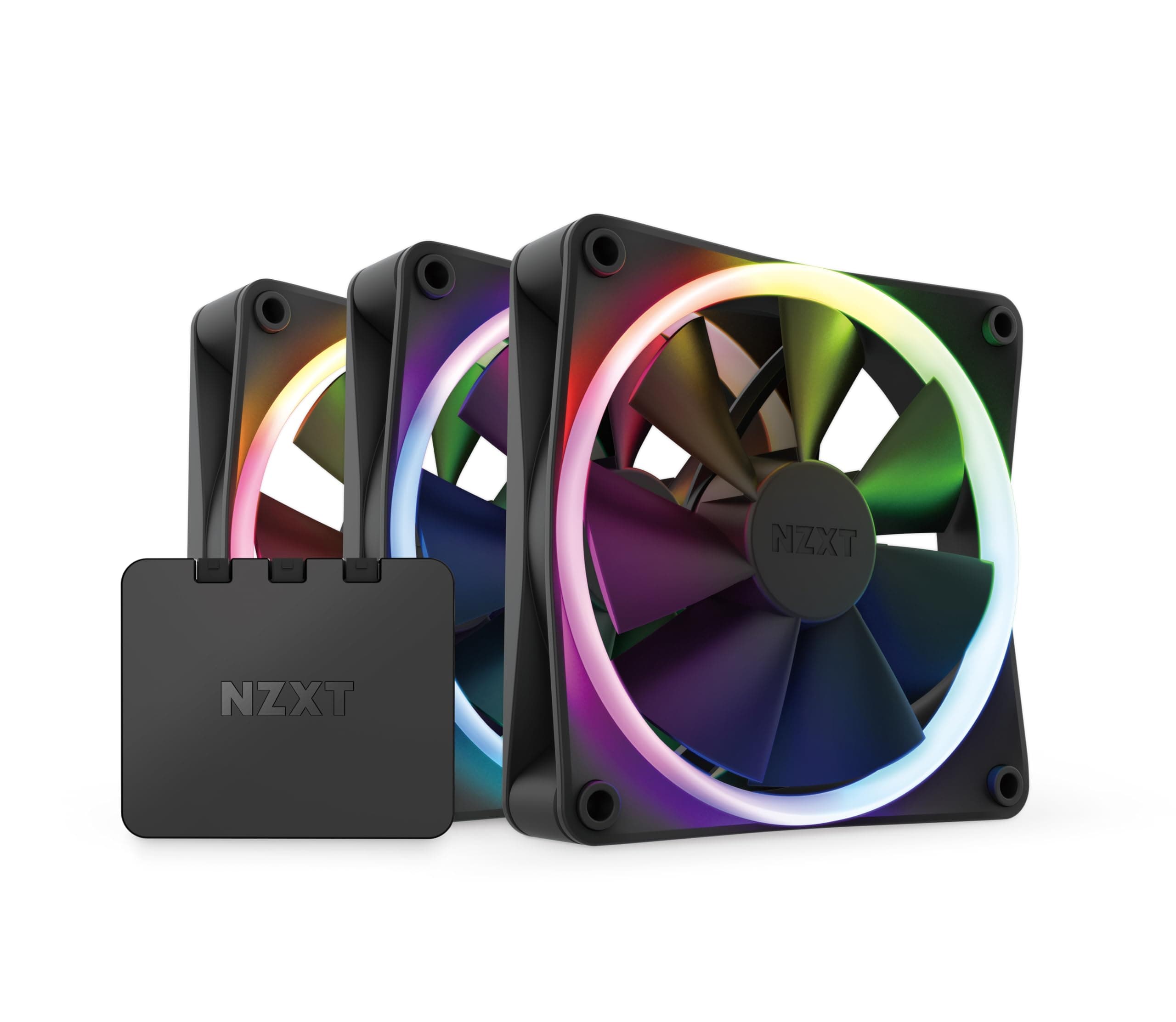 NZXT F120 RGB Fans - RF-R12TF-B1 - Personalizzazione avanzata dell'illuminazione - Raffreddamento silenzioso - Tripla (ventola RGB e controller INCLUSI) - Ventola da 120 mm - Nero