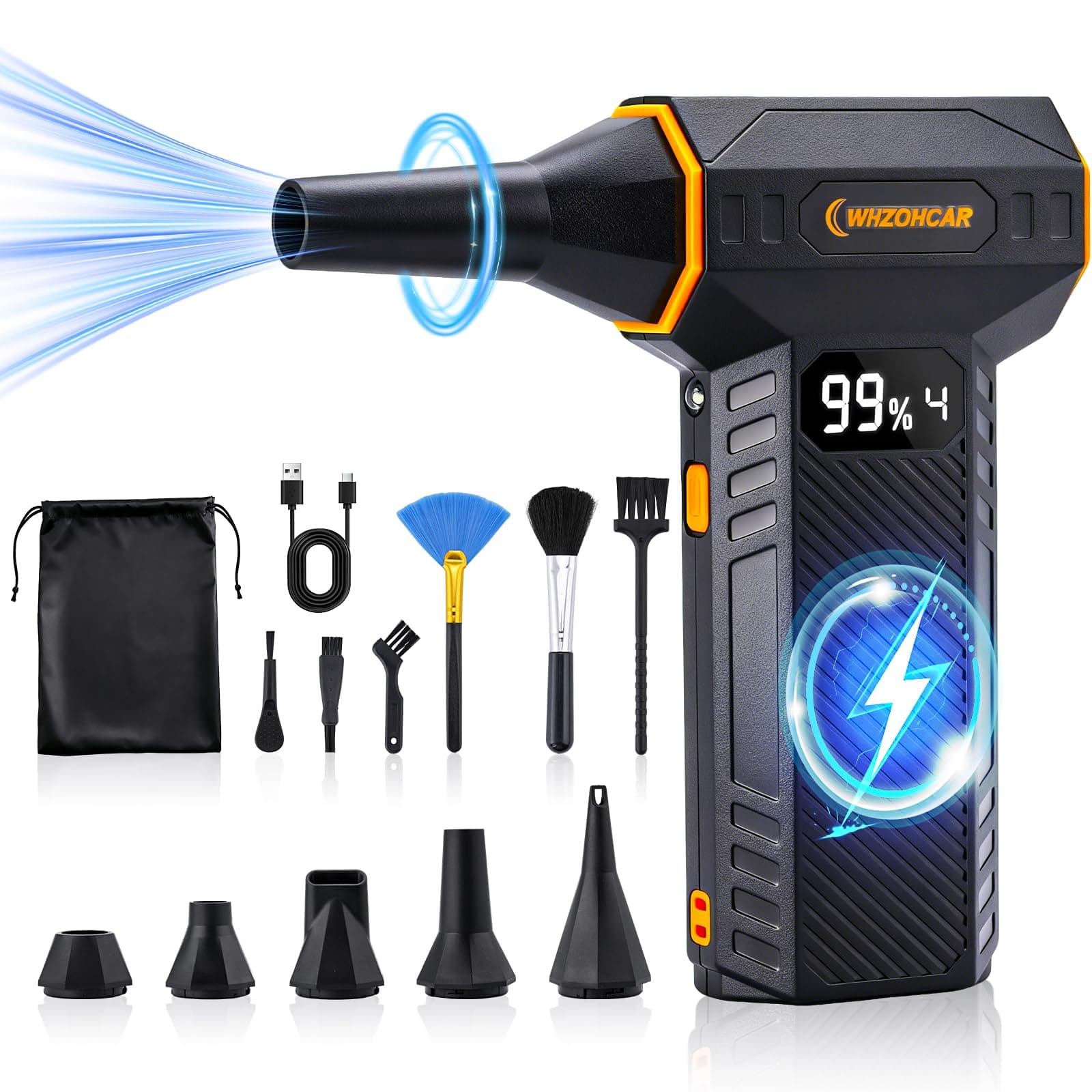 Soplador de Aire 4 Velocidades 200000RPM mini Soplador de Aire Potente con Luz LED air Duster Batería de 12000mAh Aire Comprimido Limpieza Pcpara Coche, Computadora, Teclado, Casa, Exterior