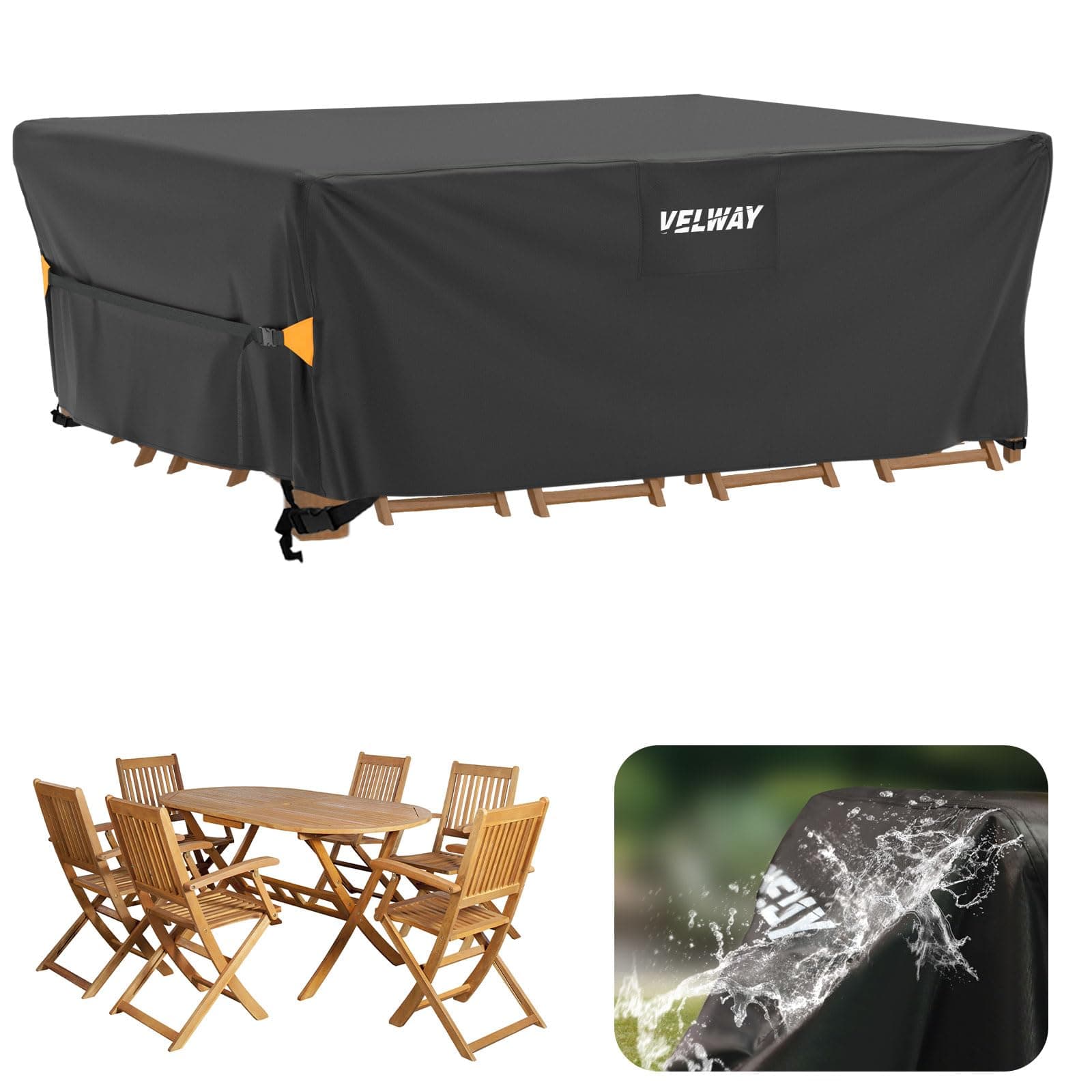 Velway Funda para Muebles de Jardín Impermeable - Funda Mesa Jardin de Exterior Cubierta Protectora a Prueba de Viento para Muebles de Jardín Rectangular (Negro 200x160x74cm)