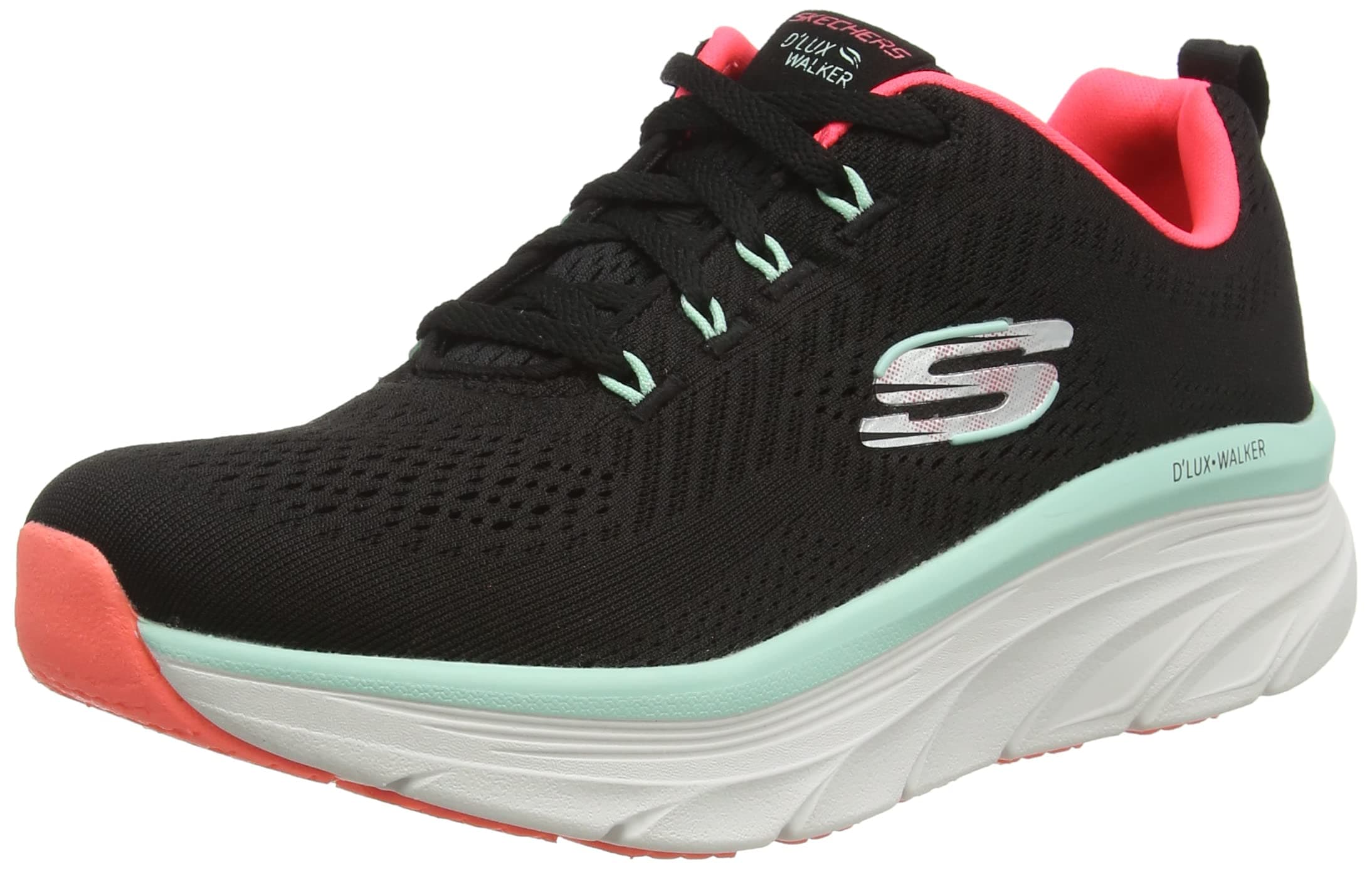 Skechers D'LUX WALKER FRESH FINESSE, Zapatillas para Mujer, Black Mesh/Mint Trim, 39.5 EU