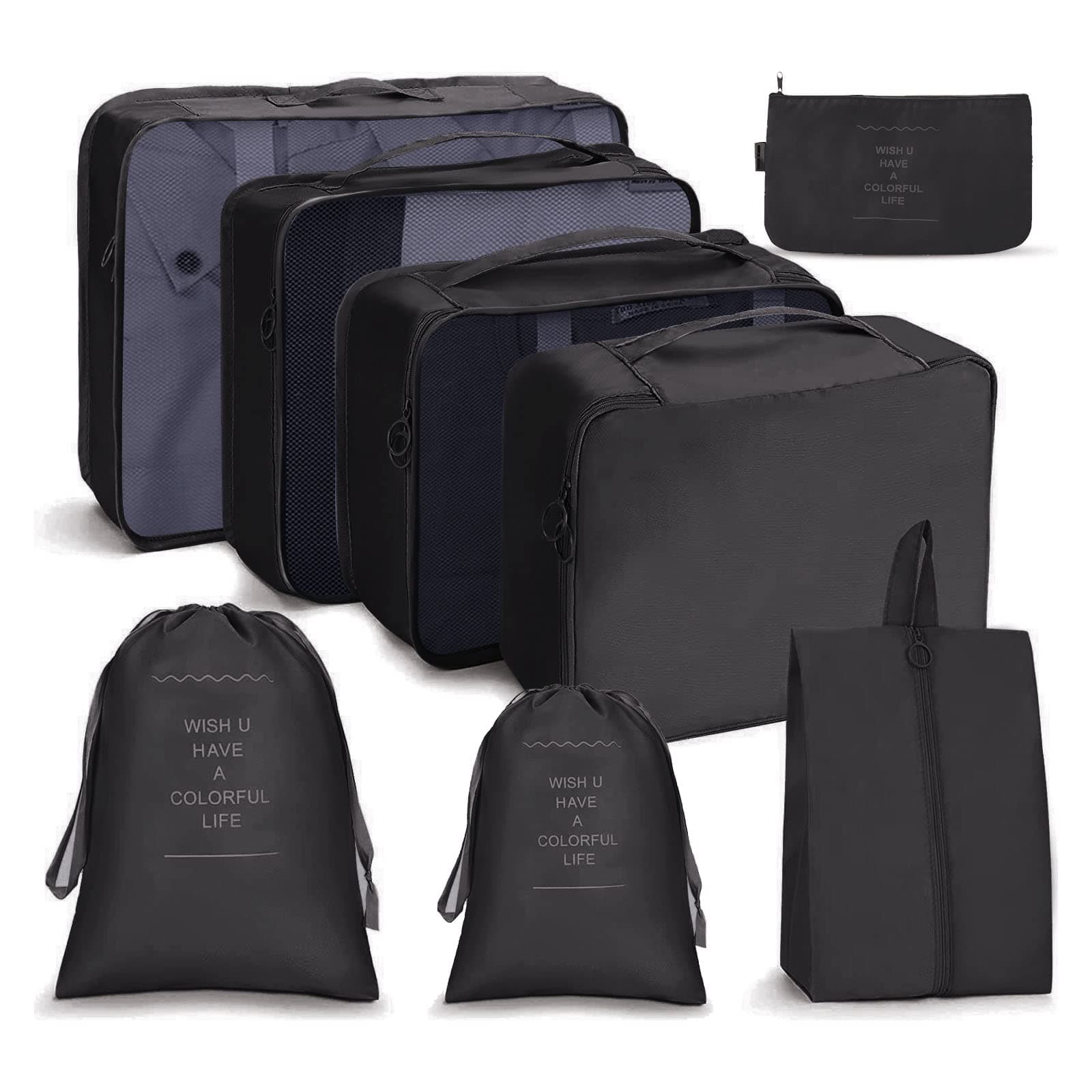 OSDUE Organizador de Maletas, 8 Piezas Bolsas Organizadoras Maleta, Impermeable Organizadores Maleta Viaje Equipaje Incluir 4 bolsas de almacenamiento, bolsa digital, bolsillo con cordón