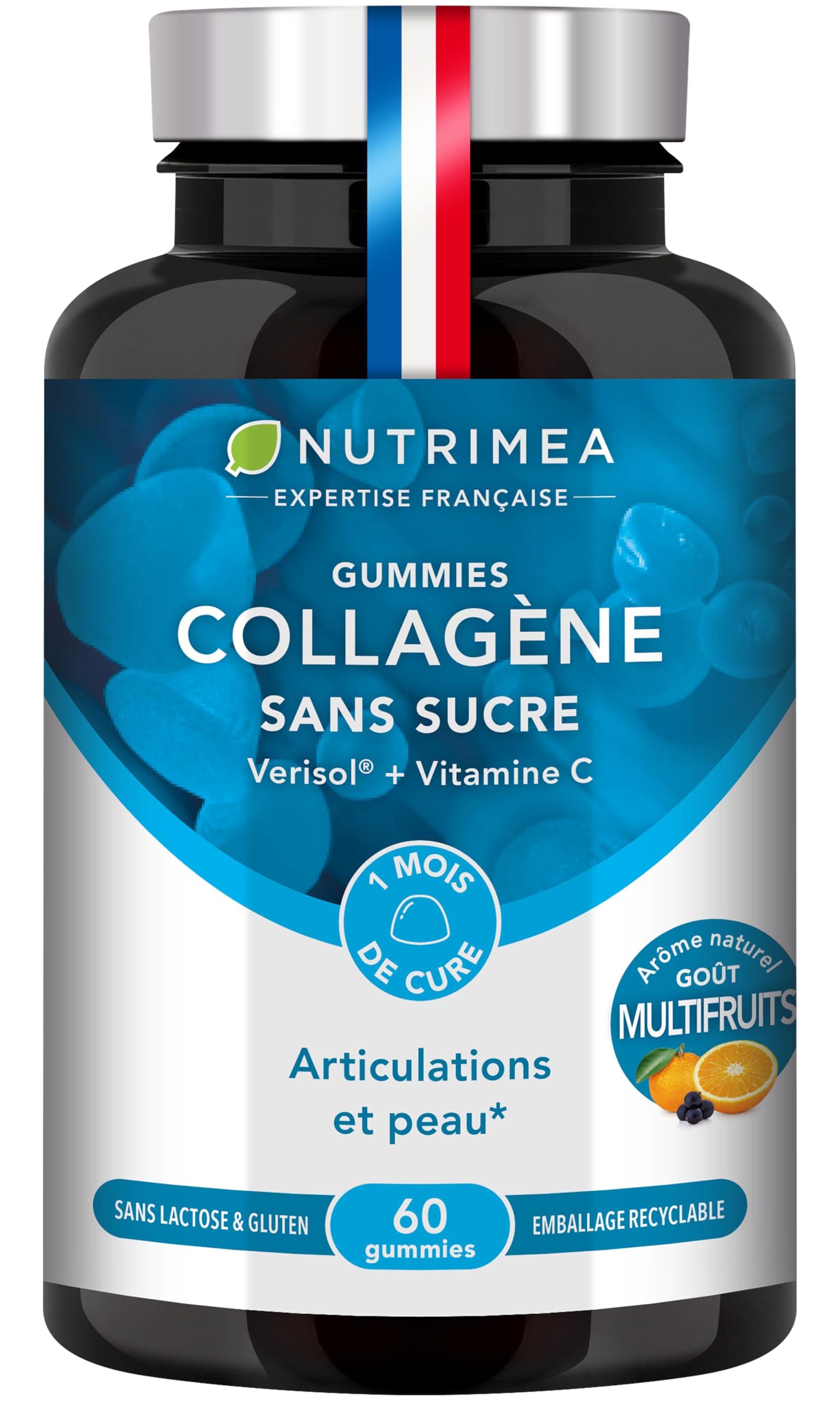 GUMMIES COLLAGENE - VERISOL® - Peptides de Collagène Hydrolysés de Type I - Riche en vitamine C - Hydratation de la Peau - Protège Os & Articulations - 60 Gummies - Nutrimea - Fabriqué en France