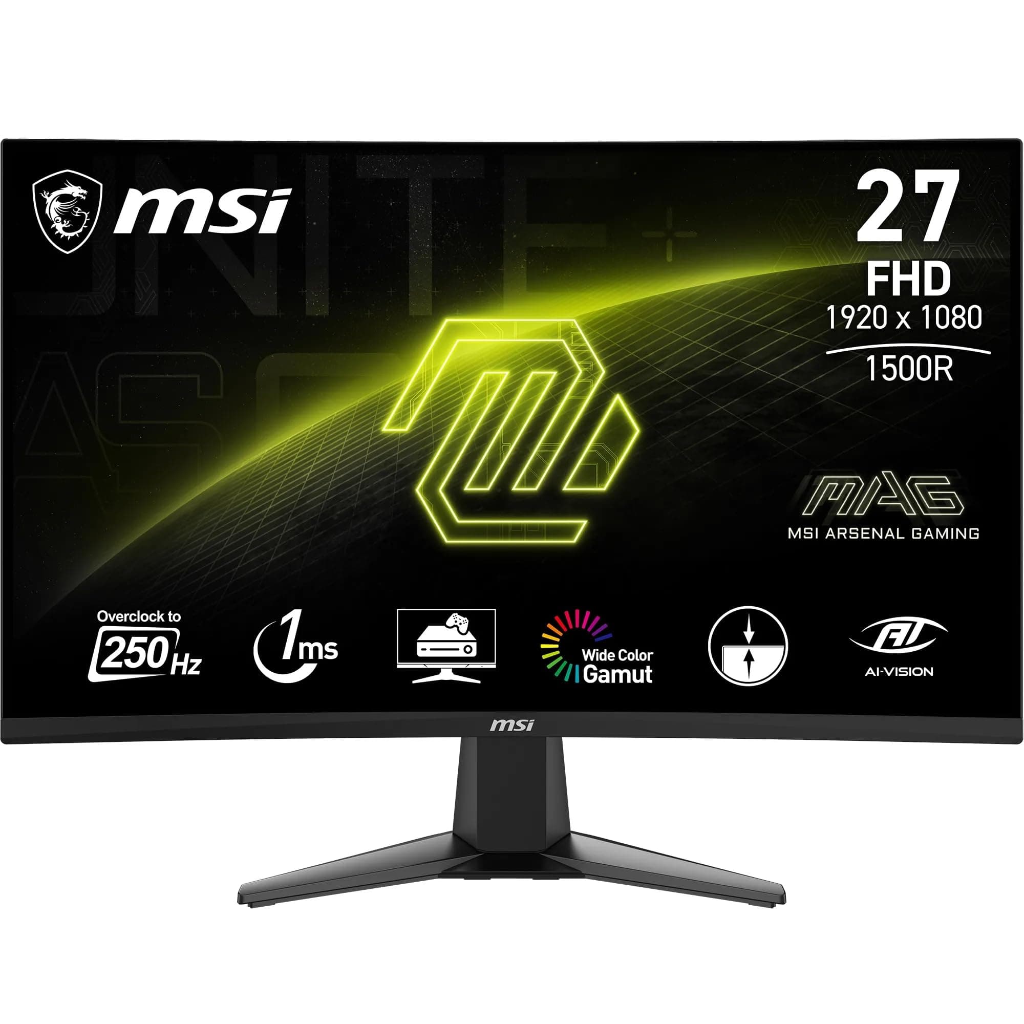 MSI mag 27C6F Monitor Curvo Gaming FHD de 27", 1500R 1920 x 1080 Panel VA rápido, 180 Hz / 0,5 ms (GtG, mín.), Sincronización adaptativa, DP 1.2a, HDMI CEC