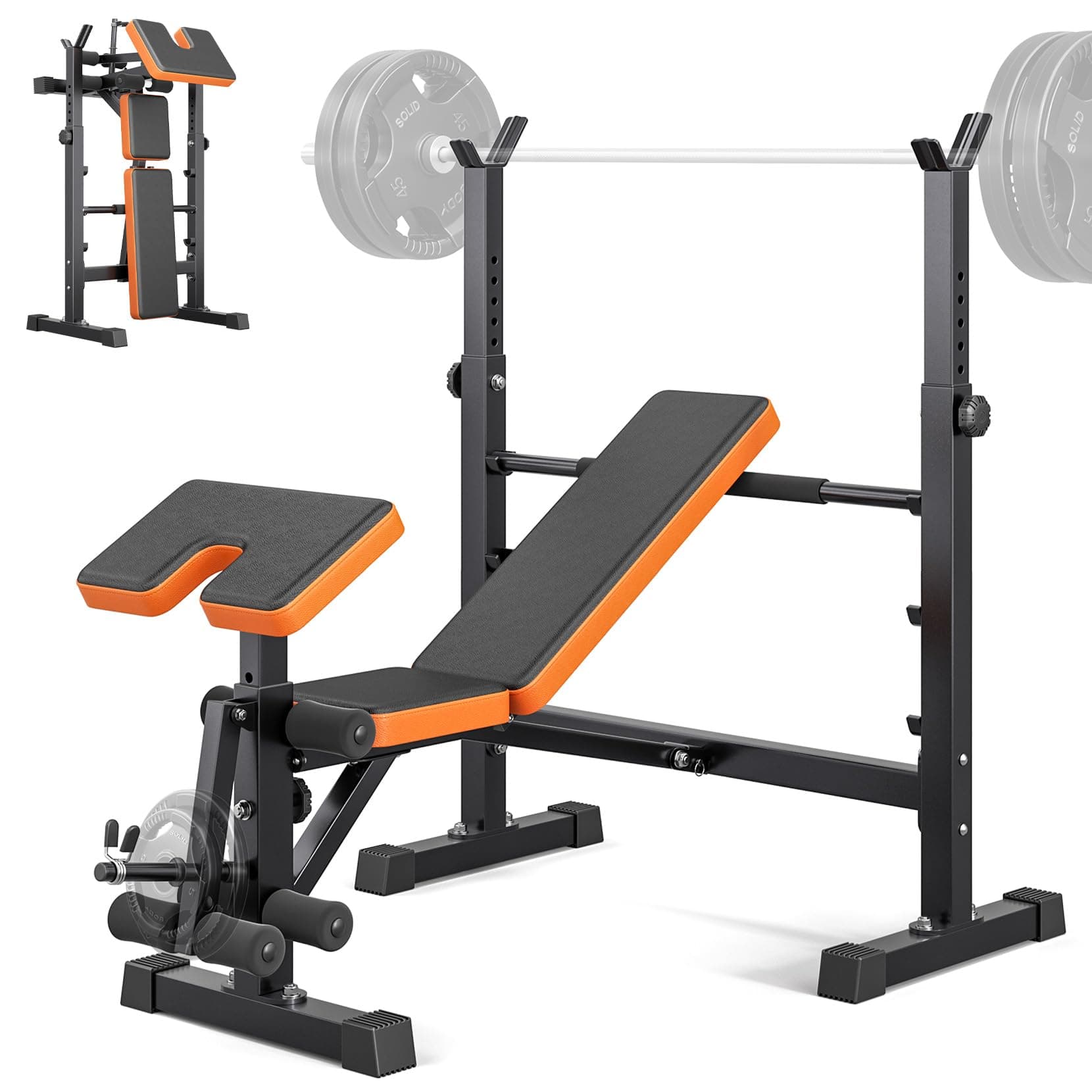 Multifunzione Palestra Casa con Rack Palestra, Panca Piana Bilanciere, Panca Addominali con leg extension leg curl - arm curl - porta