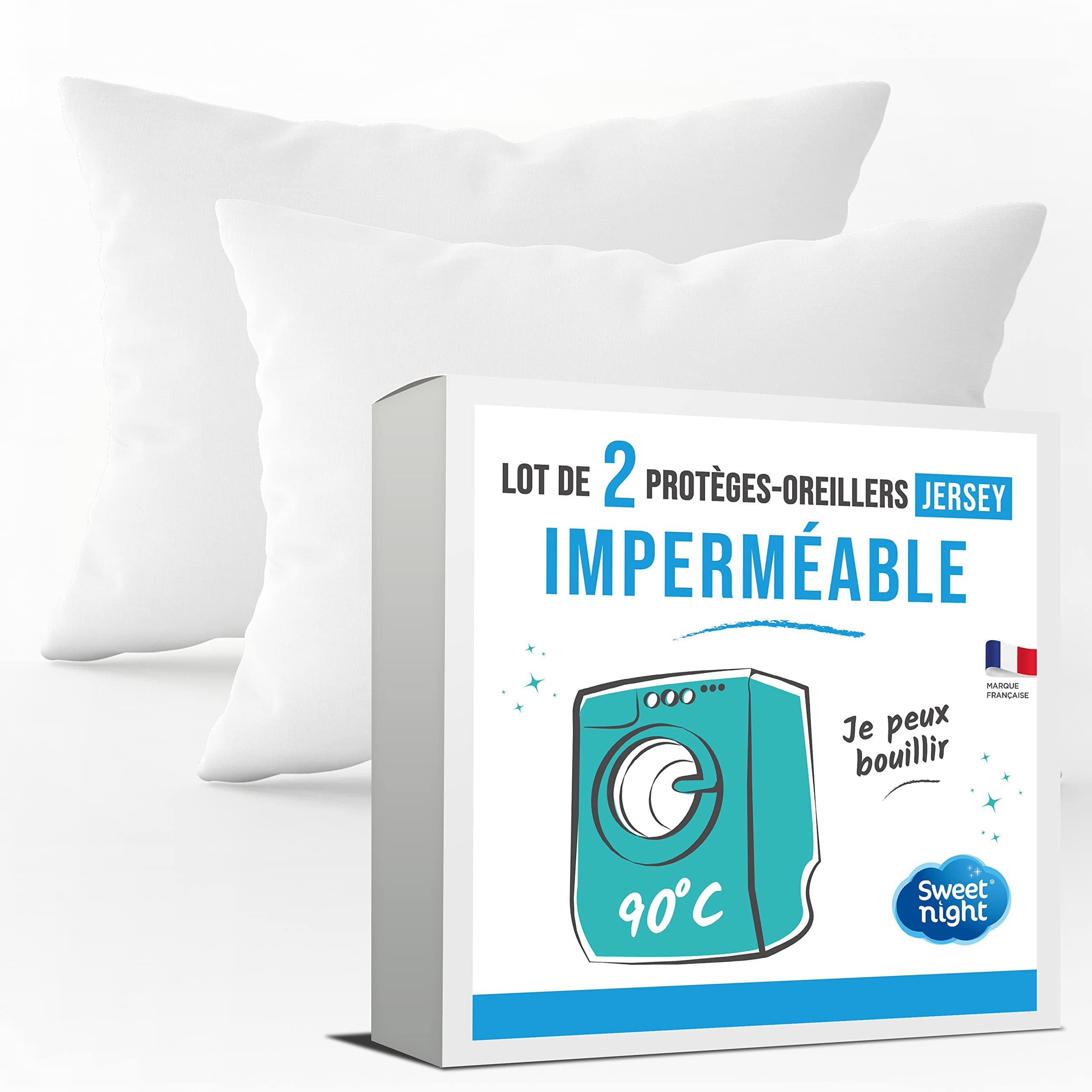 SWEET NIGHT - Lot de 2 Protège Oreillers 65x65 cm | Set de 2 | Imperméable et Micro Respirant | Souple et Silencieux | Lavable à 90°C | Zip de Fermeture