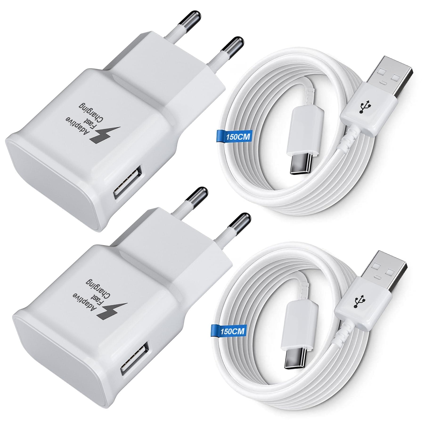 Chargeur de Batterie Rapide pour Téléphone Portable Samsung, (2-Pack) Chargeur USB avec Câble de Charge USB Type C pour Samsung Galaxy S8, S8 Plus, S9, S10, A13, A20, A30, A40, A50, M40, Note 8