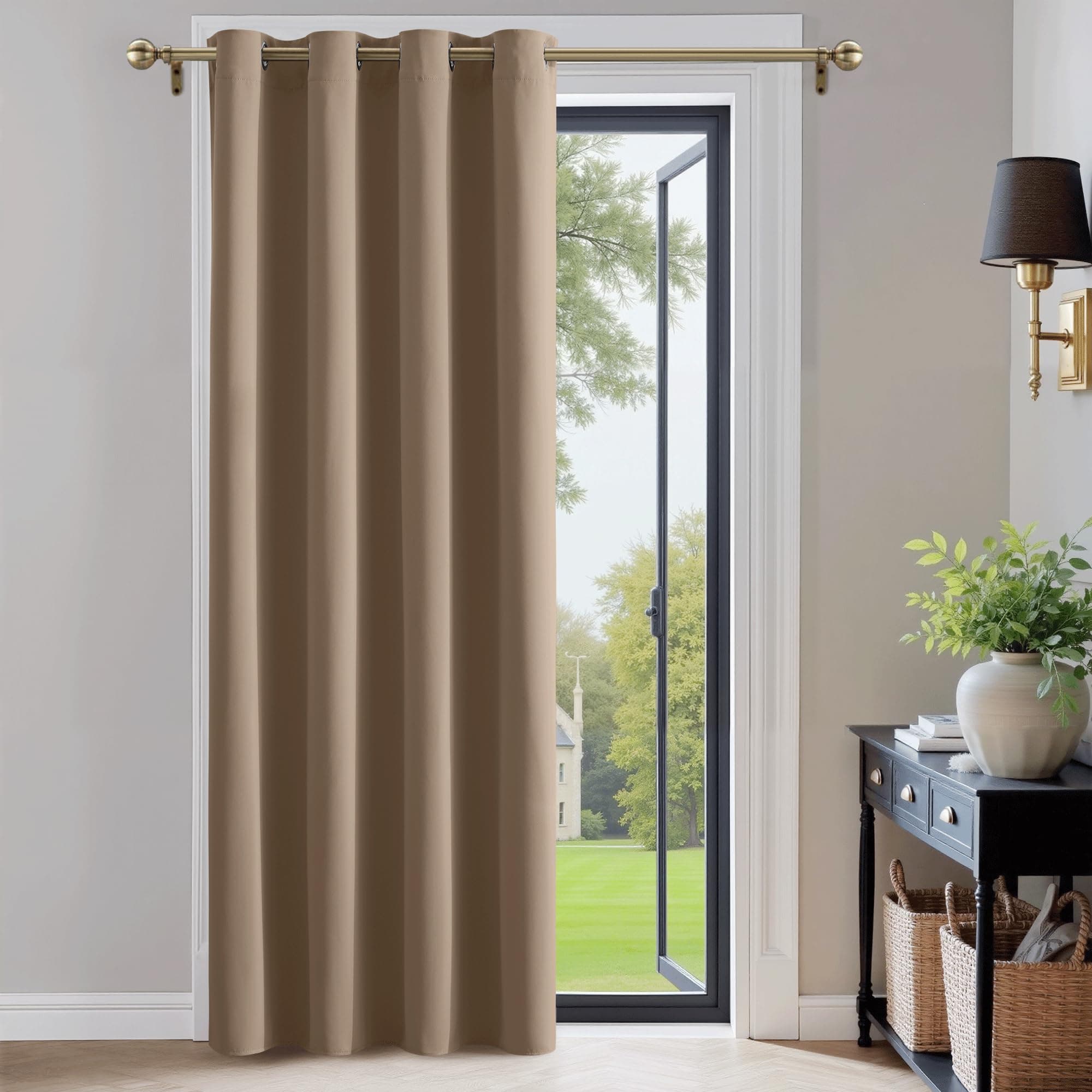 PONY DANCE Tenda Oscurante per Soggiorno Moderne Tende Termiche Isolanti per Camera da Letto Blackout Curtain per Porta Interna 1 Pezzo L 140 x A 220 cm, Moca