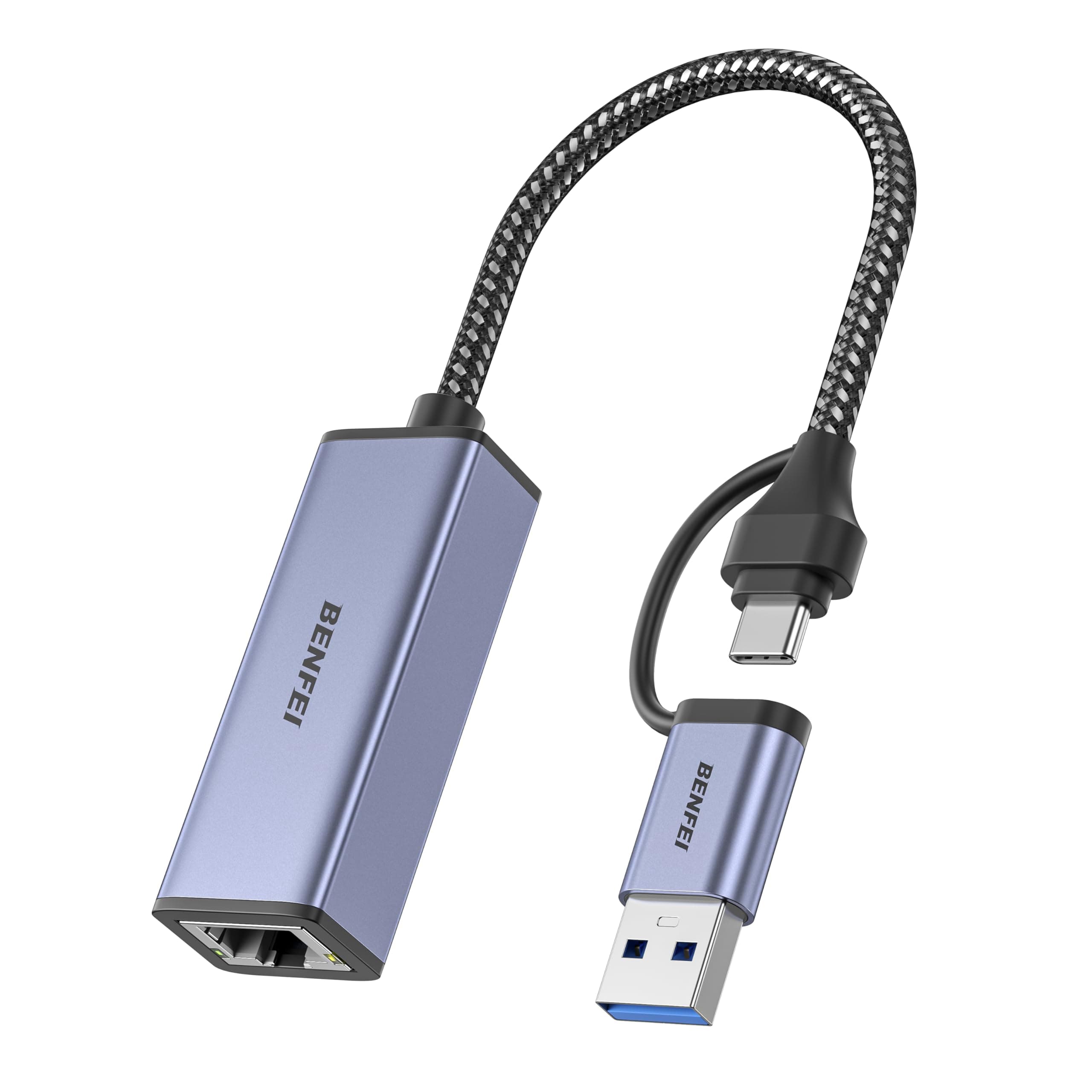 BENFEI Adaptador USB 3.0 a Ethernet RJ45 10/100/1000 Gigabit Ethernet LAN Compatible con MacBook, Surface Pro, PC portátil con Windows7/8/10, XP, Vista, Mac[Caja de Aluminio y Cable de Nailon]