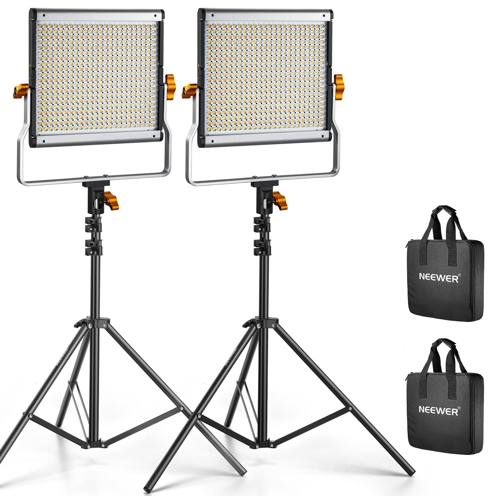 NEEWER Kit d'éclairage Vidéo 480 Bicolore à Intensité Variable avec 190cm 2 Trépieds et Support en U,Panneau LED Lumiere 3200K-5600K CRI96+ pour Enregistrement Youtube Appareil Photo Lampe Principal