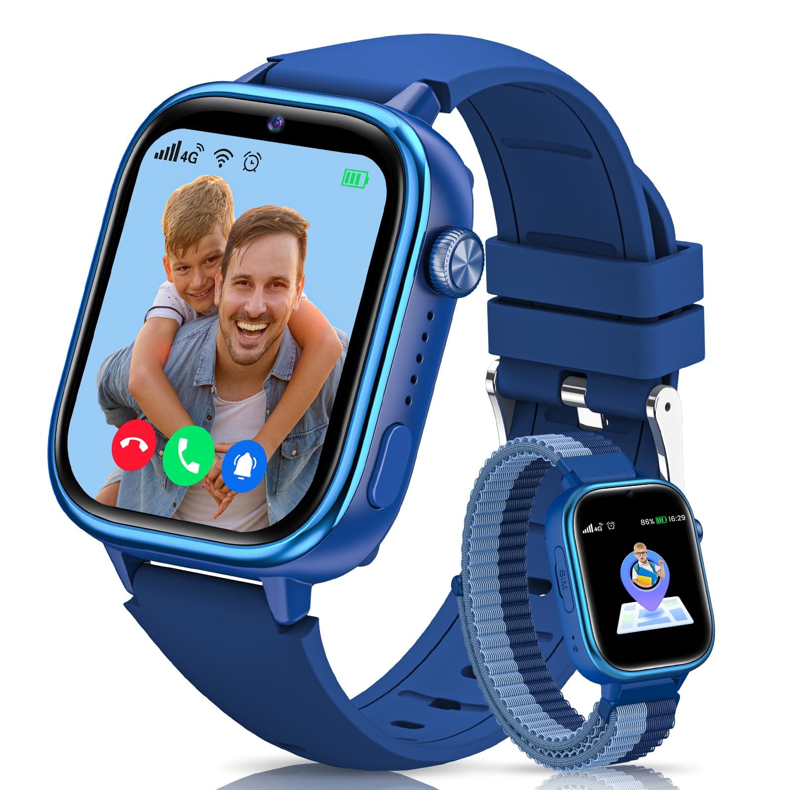 4G Reloj Inteligente Niños con GPS y Videollamada, Smartwatch Niños con Llamadas, Chat de Voz, SOS, Modo Escuela, IP68 Impermeable, Podómetro, Despertador, Cámara, Regalo Niñas y Niños de 4-15, Azul