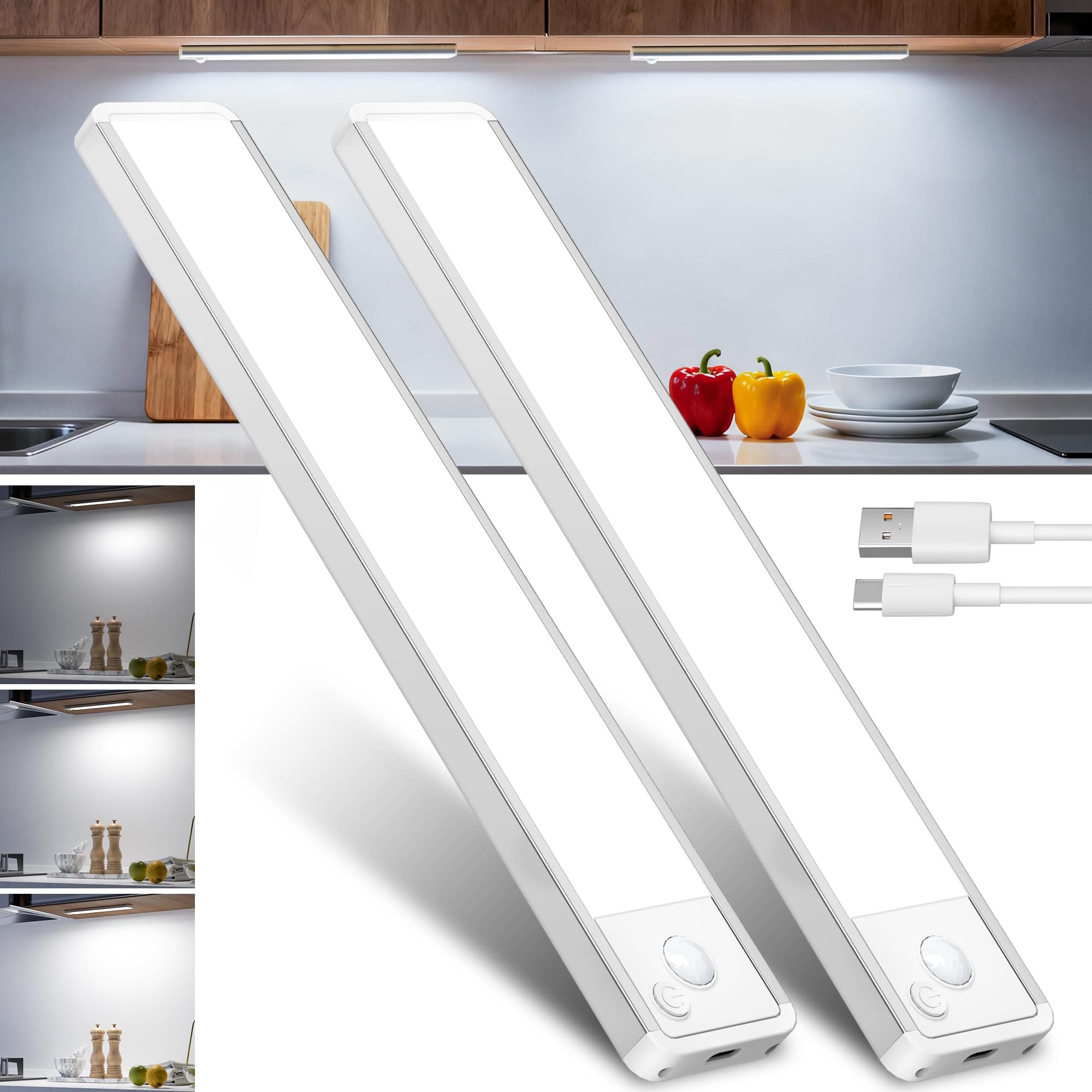 GWULC Luce LED Sottopensile Cucina Luci - Armadio Lampada Sensore Movimento Batteria USB Ricaricabile Senza Fili Interno Strisce Lampade Adesive Sotto Pensile Light Pensile illuminazione Barra