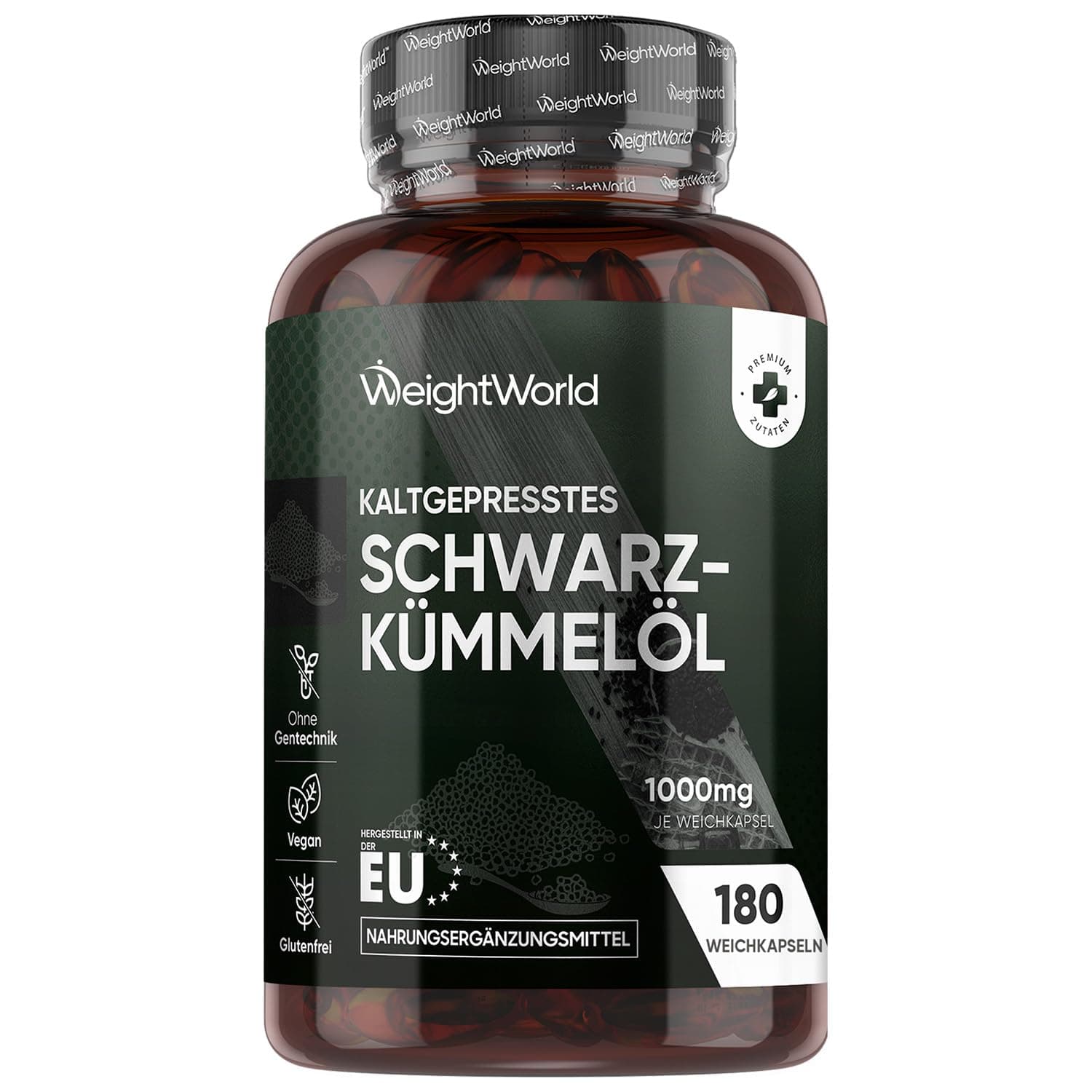Schwarzkümmelöl Kaltgepresst Softgel - 1000mg pro Weichkapsel - 1 Weichkapsel pro Tag - 6 Monate Vorrat - Black Cumin Seed Oil - 180 Schwarzkümmelöl Kapseln - Nigella Sativa - WeightWorld