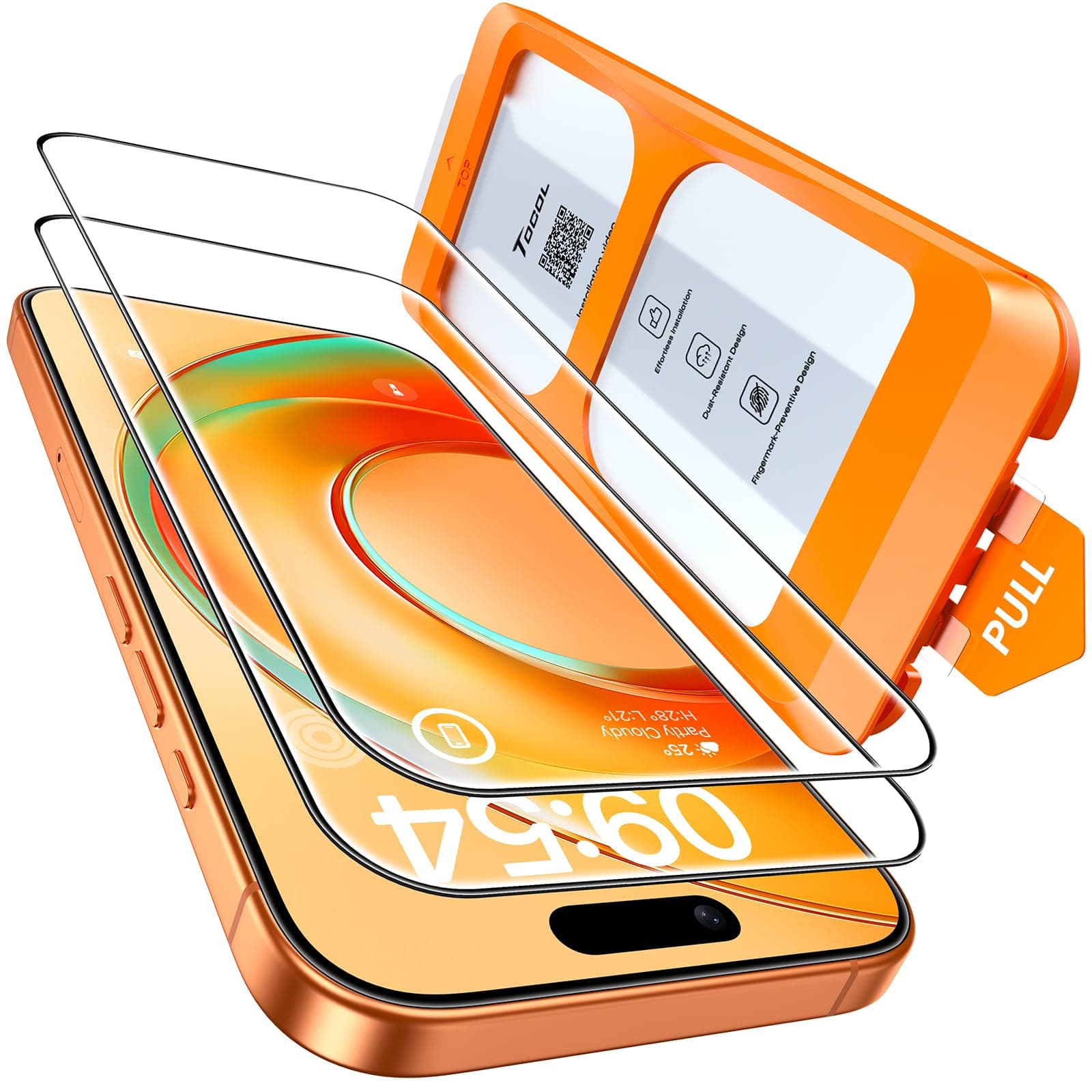 TOCOL Pellicola Vetro Temperato per iPhone 16 Pro, Rimozione Automatica Della Polvere, Copertura Completa, Durezza 9H, Senza Bolle, Compatibile con Custodie, 2 Pezzi