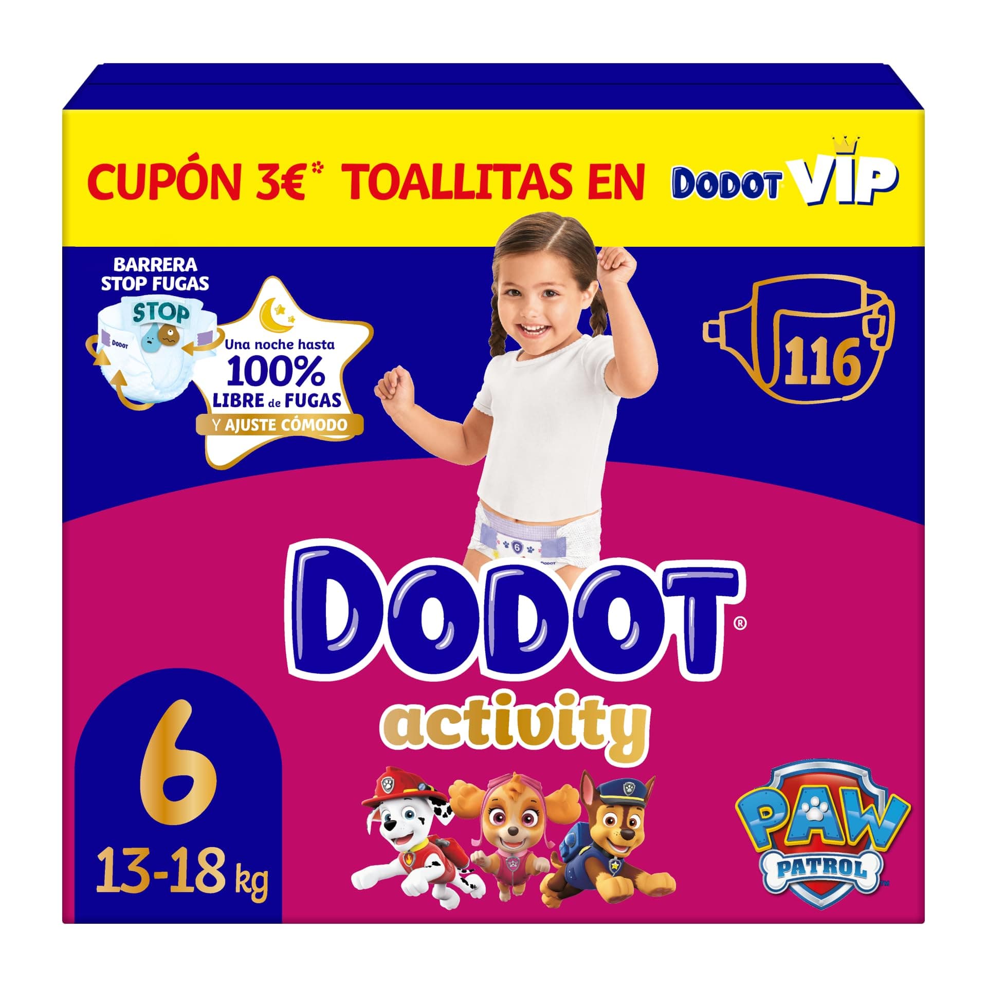Dodot Pañales Bebé Activity Talla 6, 116 Pañales, 13kg+, Nuestro Nº1 en Absorción y Comodidad
