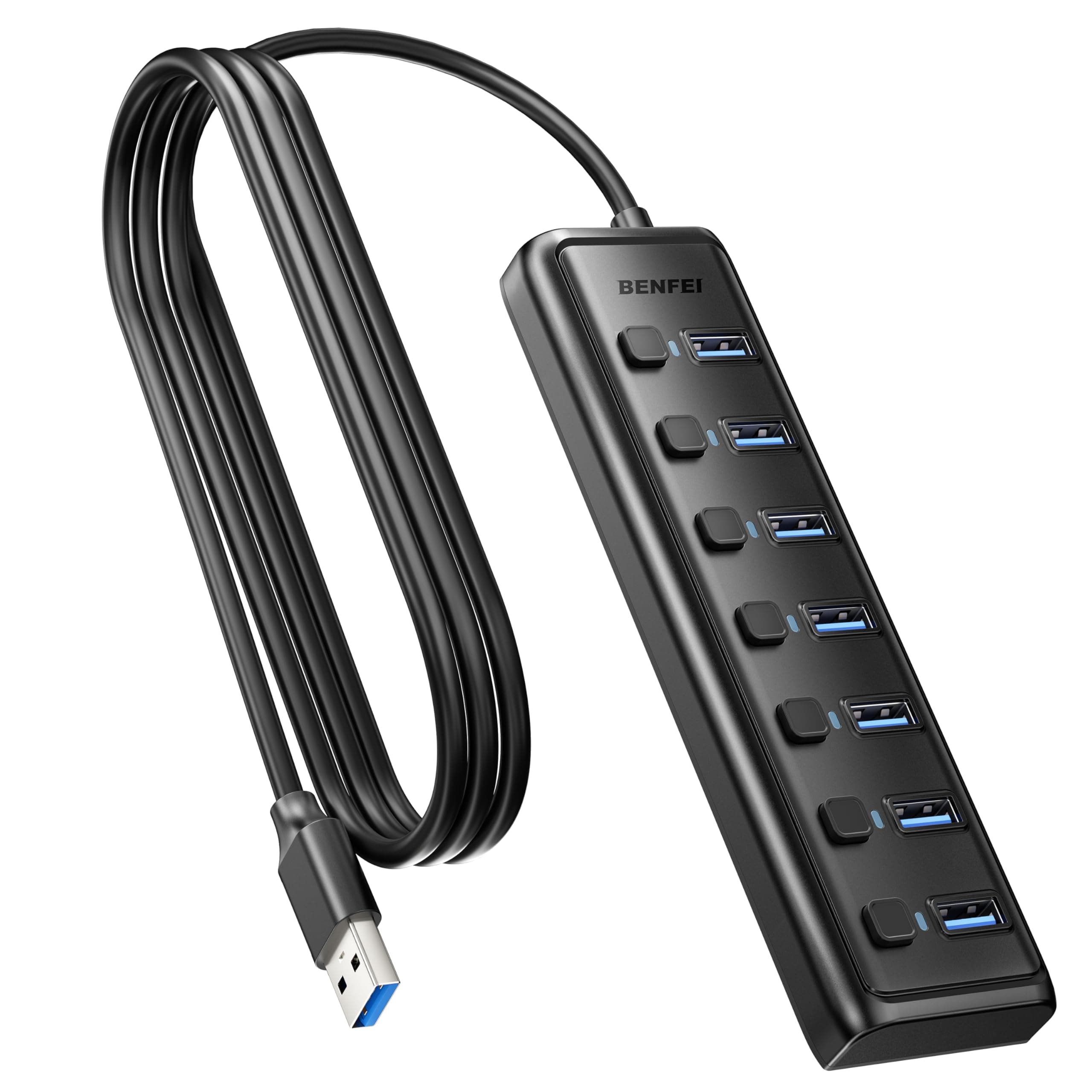 BENFEI Hub USB 3.0 a 7 porte, splitter USB portatile ultrasottile con cavo da 1 m - Compatibile con MacBook Pro/Air, Mac Pro, Mac Mini, iMac, PC, unità flash, HDD mobile (senza porta di ricarica)