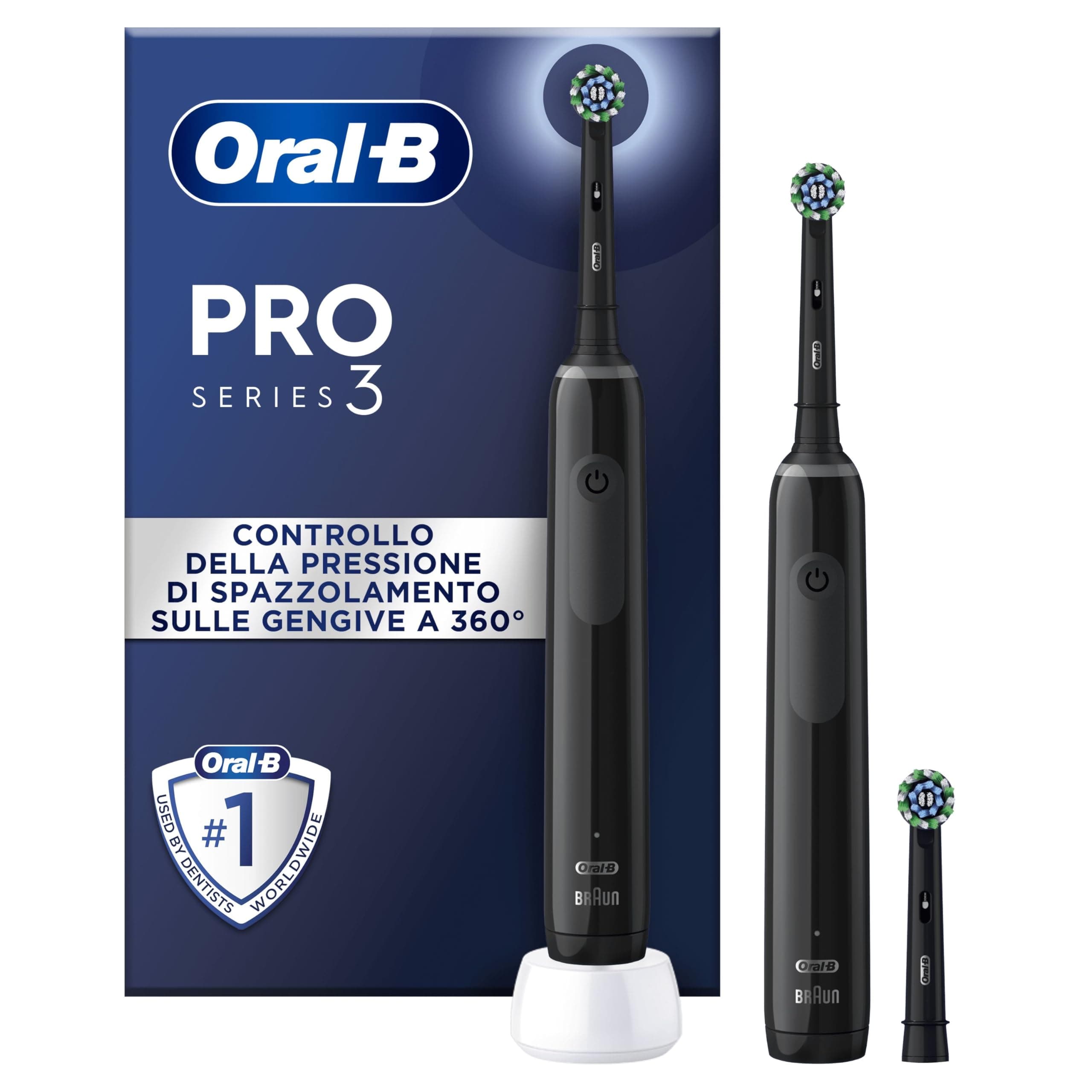 Oral-B Spazzolino Elettrico Ricaricabile Pro 3 3900 Nero, 3 Testine. 2 Spazzolini
