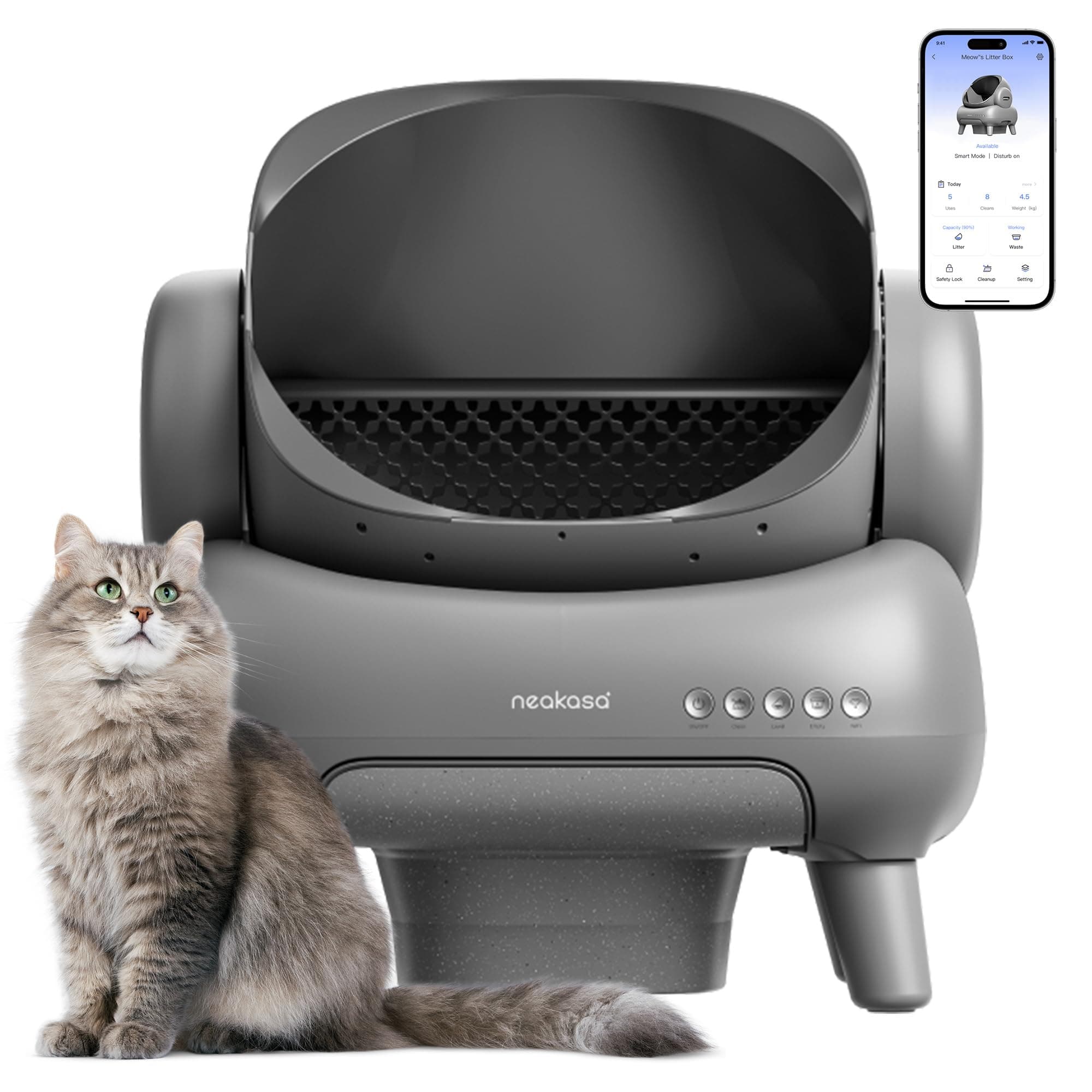 Neakasa M1 Arenero Gatos autolimpiable con diseño Abierto, Capacidad XXL, Control por App, Seguro, Limpieza rápida, sin olores e higiénico, Adecuado para hogares con Varios Gatos, Gris