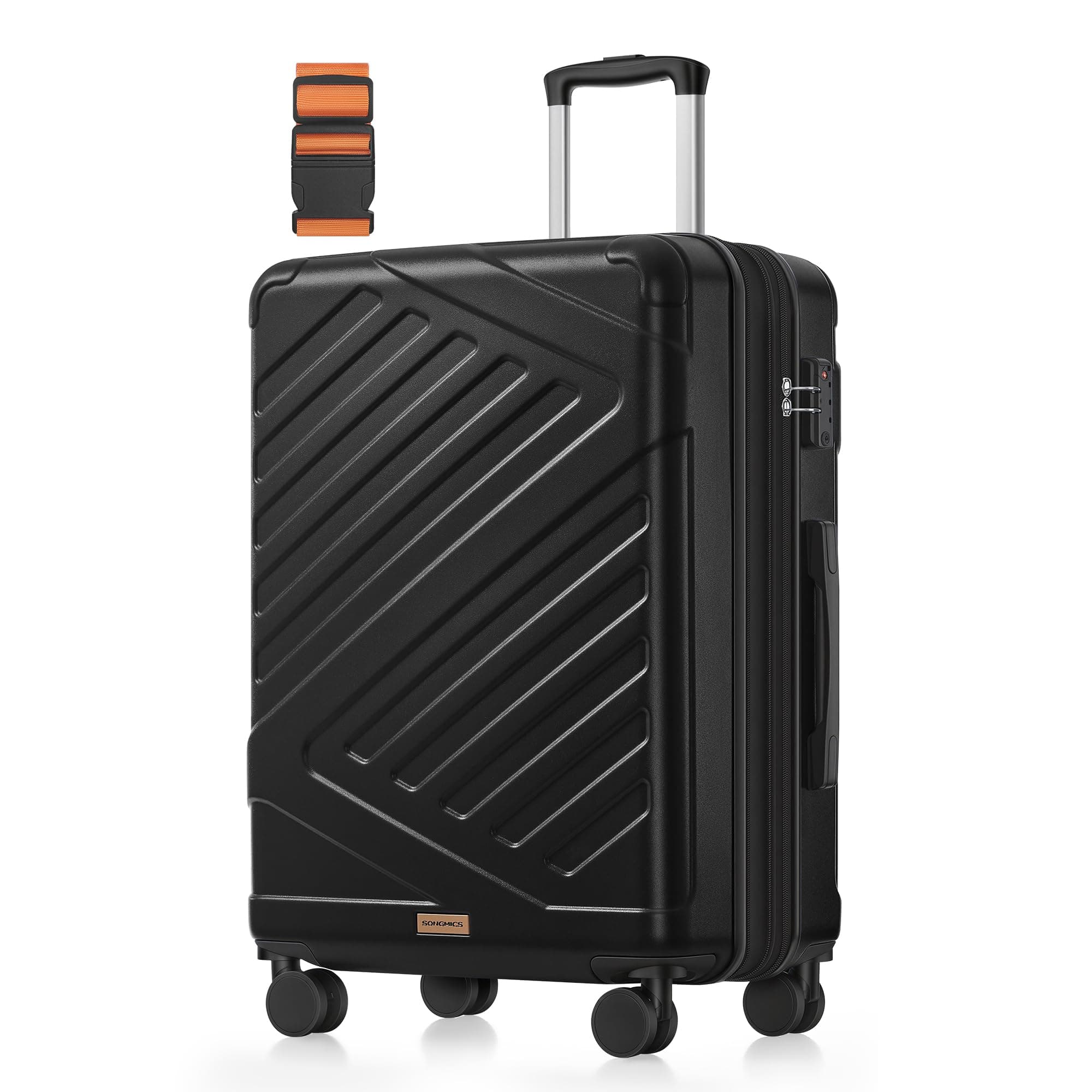 SONGMICS Maleta Rígida de Viaje, Equipaje de Viaje, Candado TSA, Correa Incluida, ABS, 4 Ruedas Dobles, Expandible, L, 65 x 45 x 25 cm, Negro Tinta RLP002B101