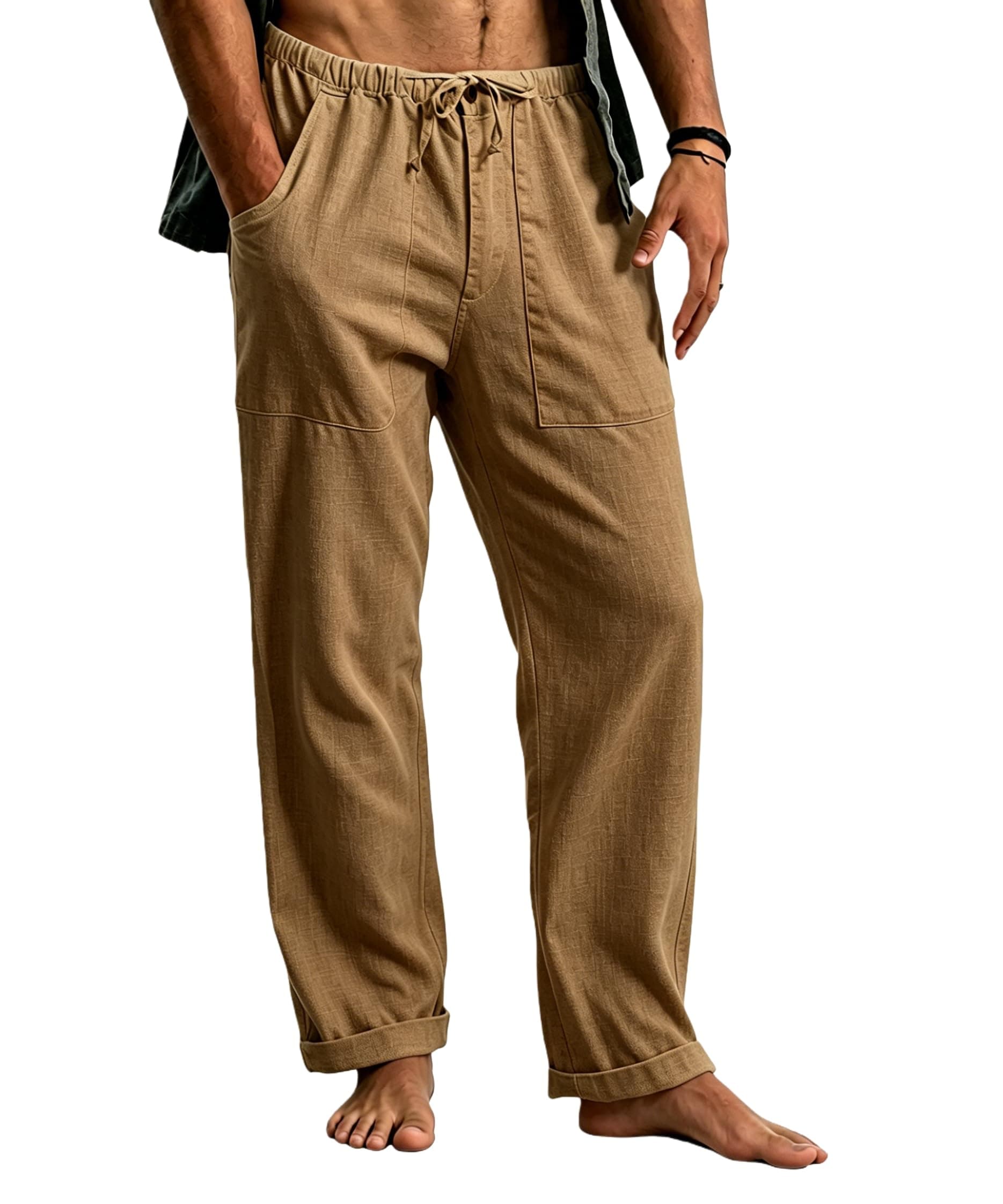 Cegerne Pantaloni in Lino Uomo Lunghi Leggeri, Pantaloni Estivi Casual con Vita Elastica e Coulisse, per Spiaggia Vacanze Medievale Vintage e Uso Quotidiano