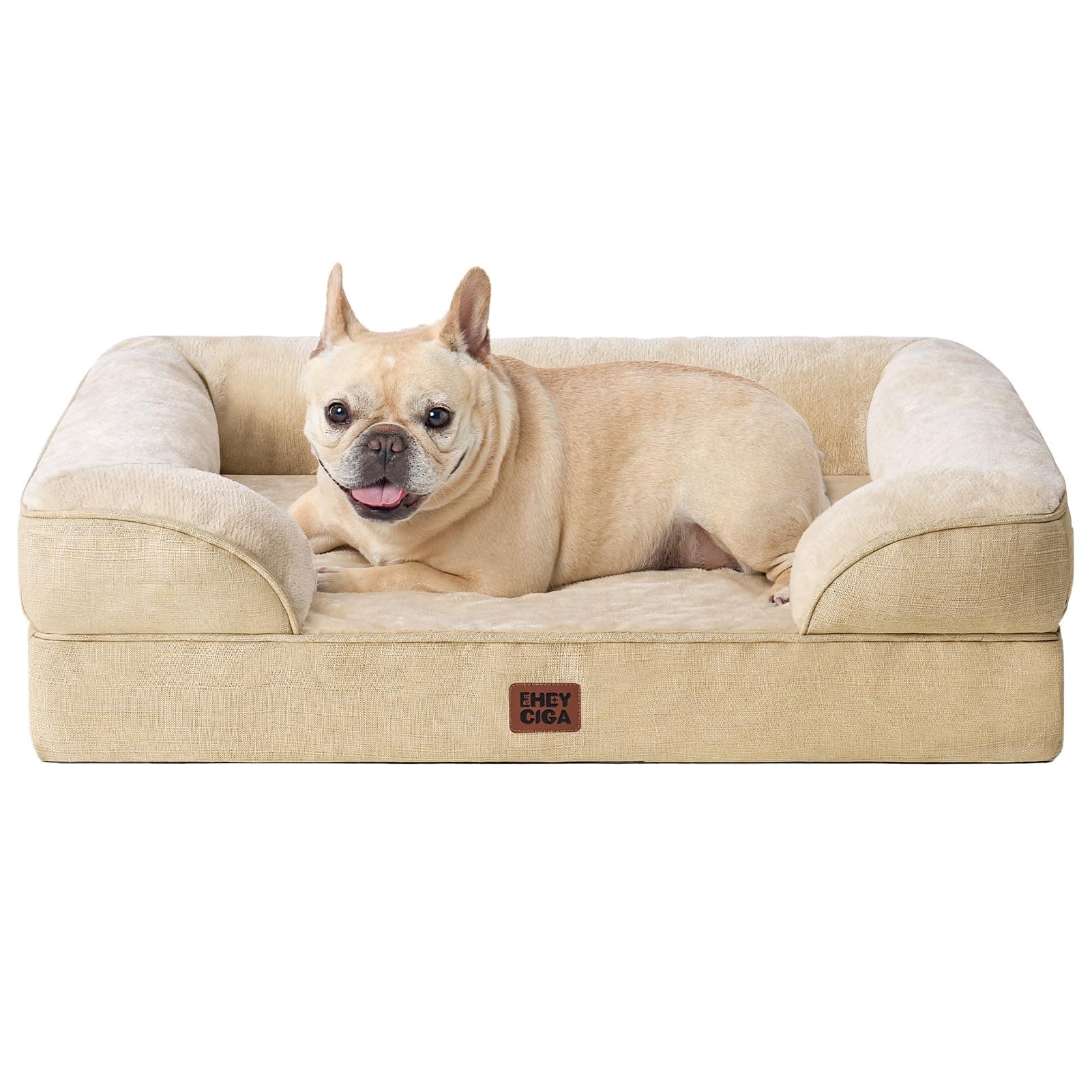 EHEYCIGA Cama Perros Medianos 76x51x16cm, Cama Perros Pequeños Impermeable Lavable con Espuma Viscoelástica, Sofá Perro Desmontable, Beige Grisáceo
