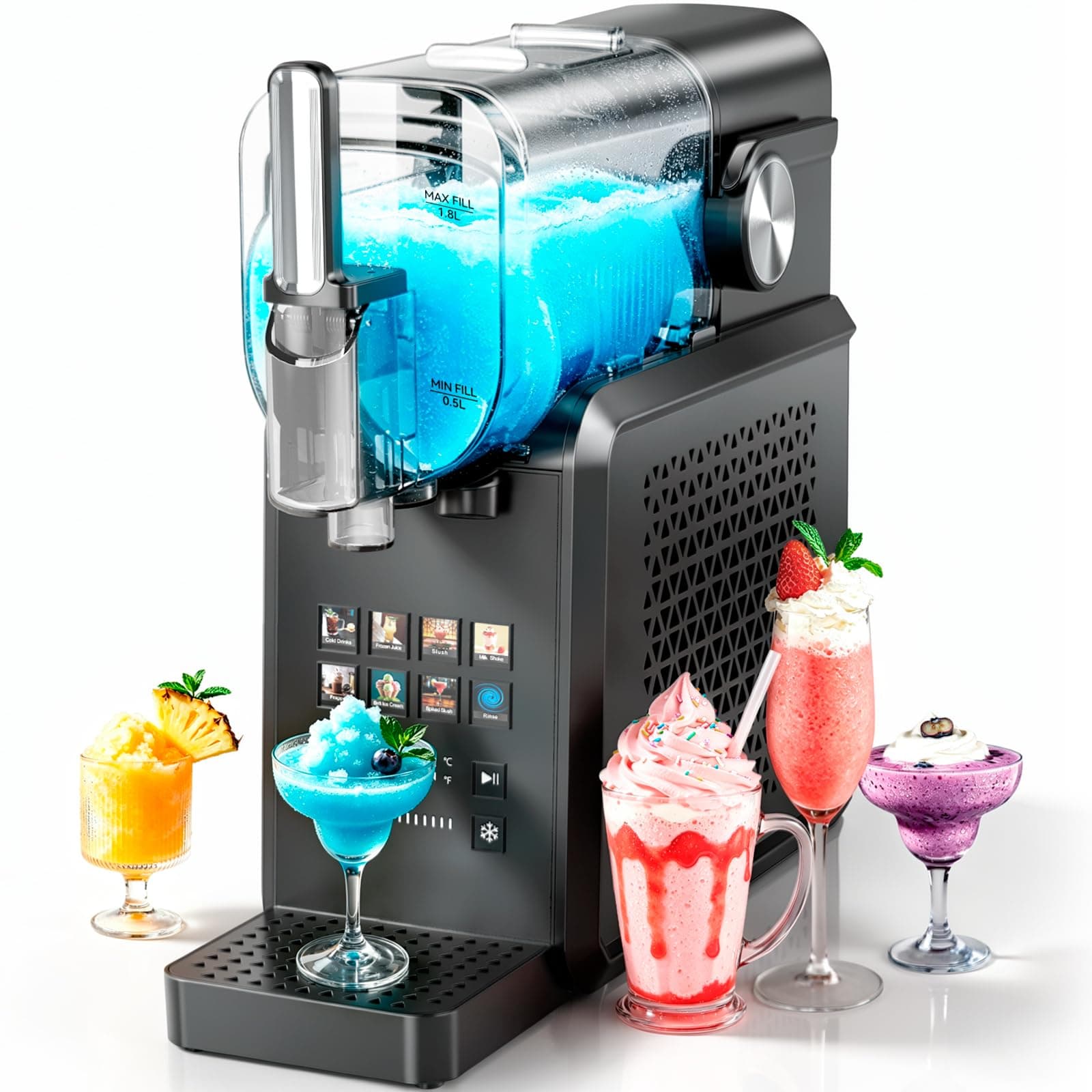 Machine à Granité, 2.6L Machine à Granita, Slush Machine sans Glace, 8 Programmes, Écran Tactile, Auto-Nettoyage, Silencieux, Machine à Glace pour Boisson Givrée Crème Glacée Cocktail Milkshake Frappé