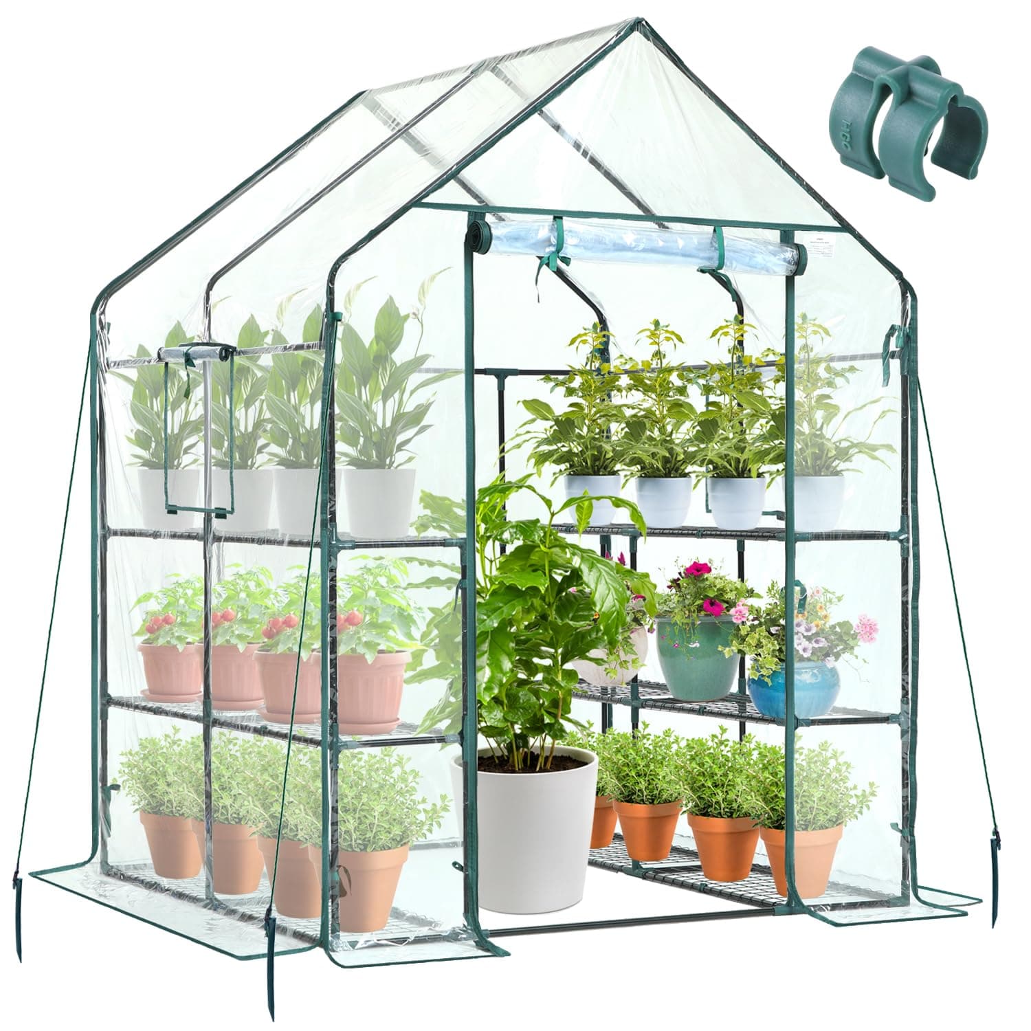 Ohuhu Invernadero de Jardín 145x145x195 cm Vivero Casero 3 Niveles 12 Estantes, Invernadero para Plantas con Puerta Enrollable y Ventanas, Ideal para Cultivo de Flores y Macetas, Transparente