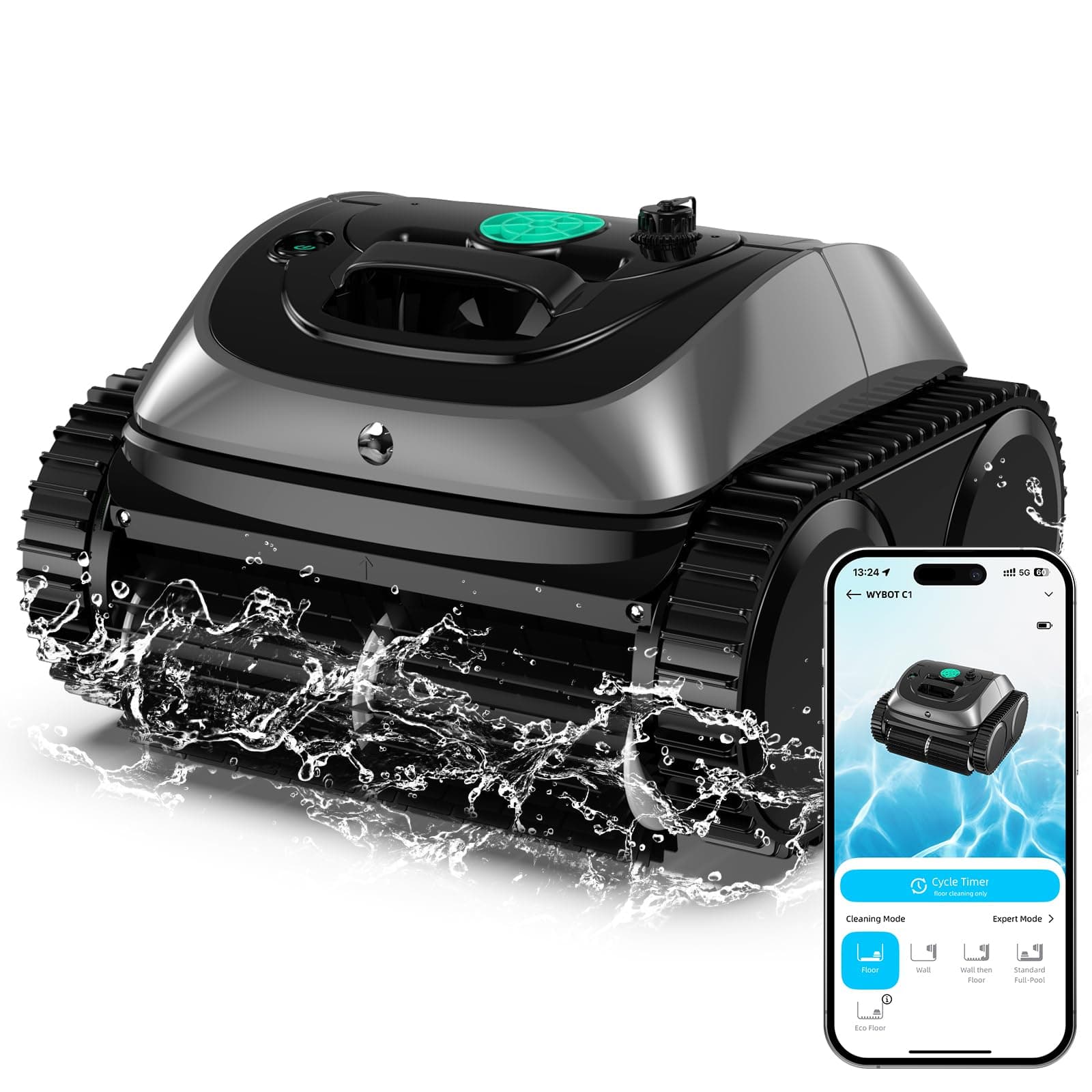 WYBOT C1 Robot Piscina Senza Fili con Pianificazione Intelligente del Percorso, Pulizia Fondo/Pareti/Linea dell'Acqua, Aspiratore Piscina Aspirapolvere Piscina con 3 Motore, Fino a 150 Mins, 150㎡