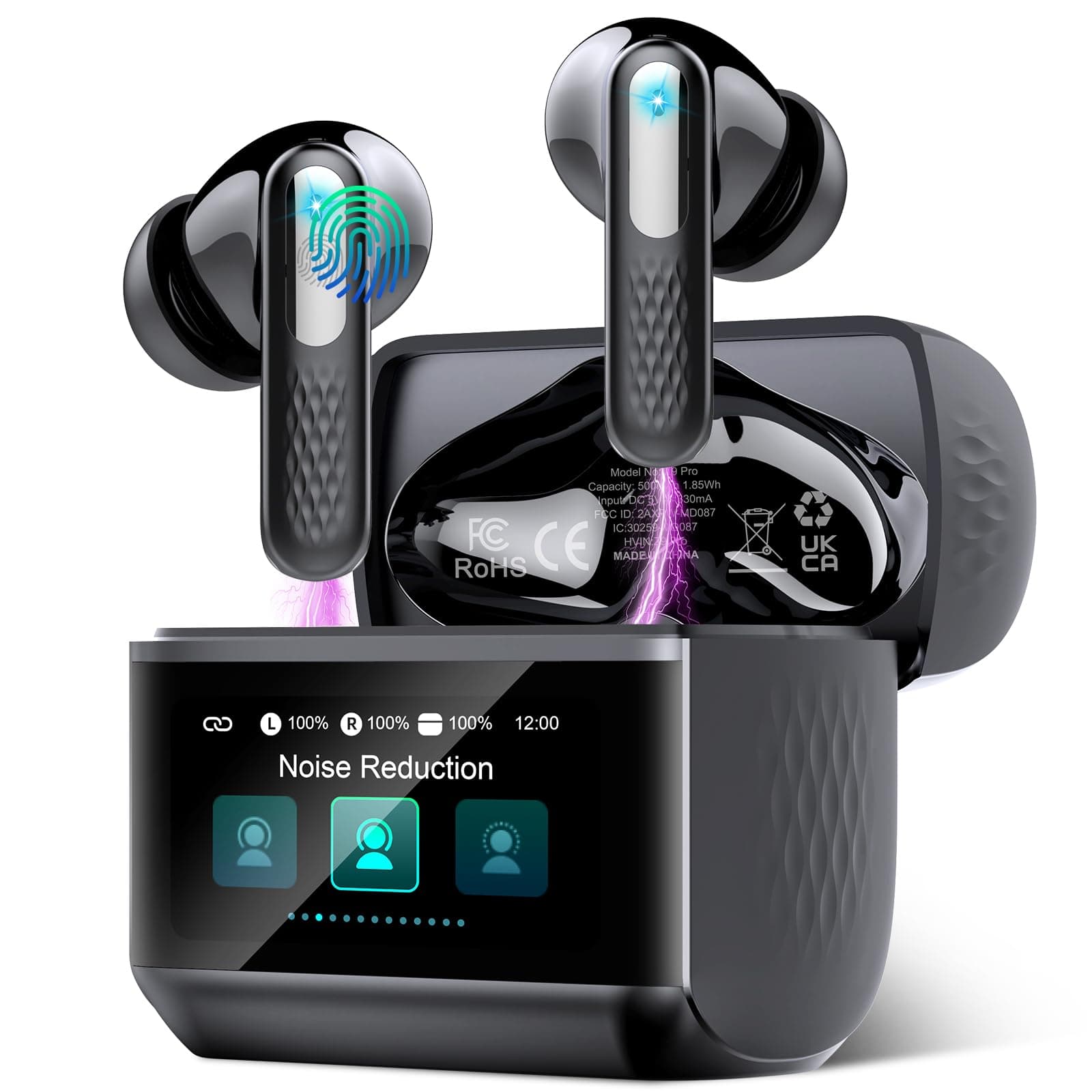 Auriculares Inalámbricos con Pantalla Táctil LED, 2026 Auriculares Bluetooth 5.4 HiFi Estéreo con HD Mic, 48H Cascos Inalambricos Bluetooth con Reducción de Ruido ANC+ENC, 5 Modos EQ, IP7 Impermeable
