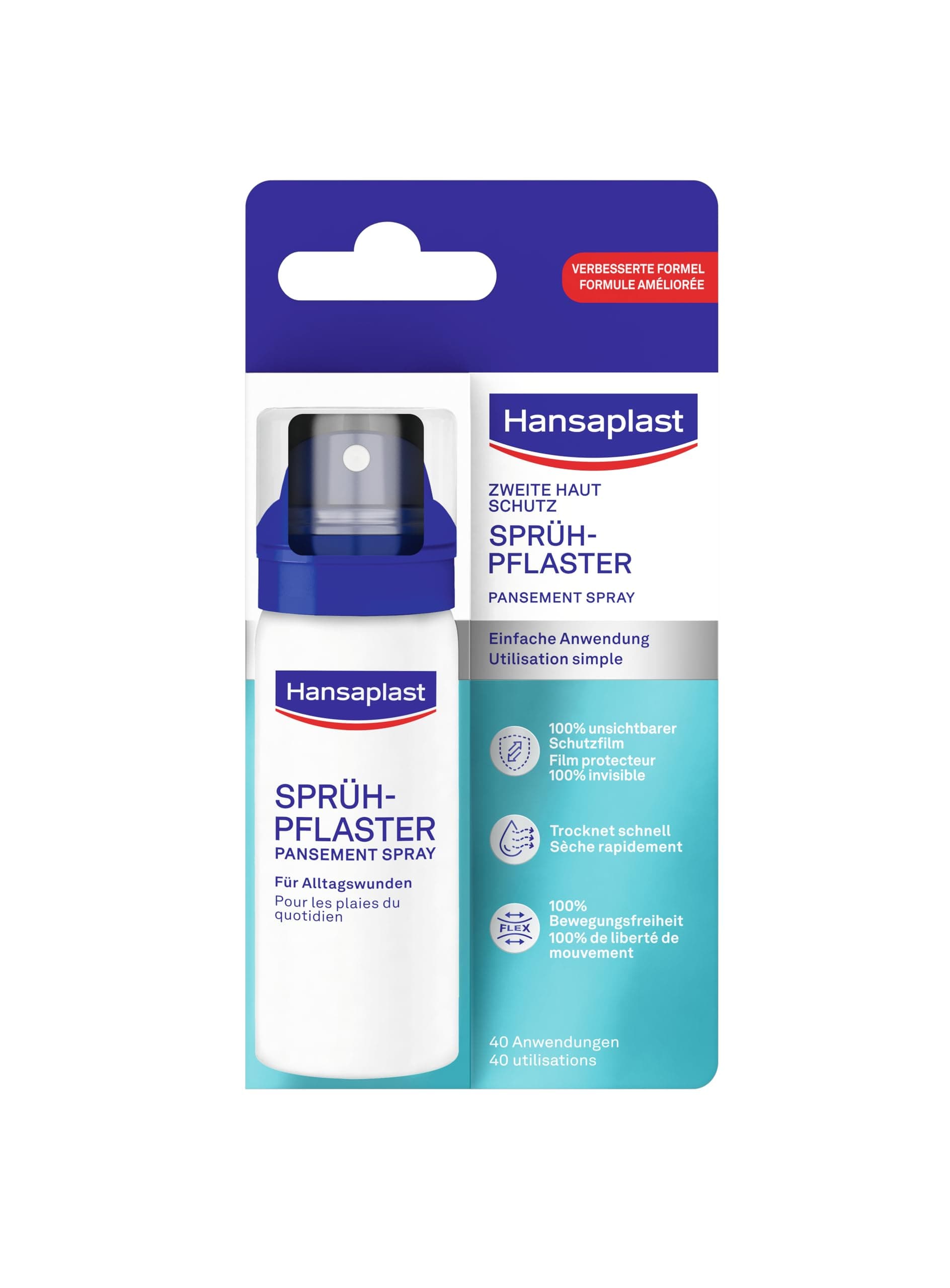 Hansaplast Sprüh-Pflaster für Alltagswunden (40 ml) – Unsichtbares, flexibles und wasserfestes Pflasterspray für kleine Wunden, Sprühpflaster fühlt sich wie eine zweite Haut an