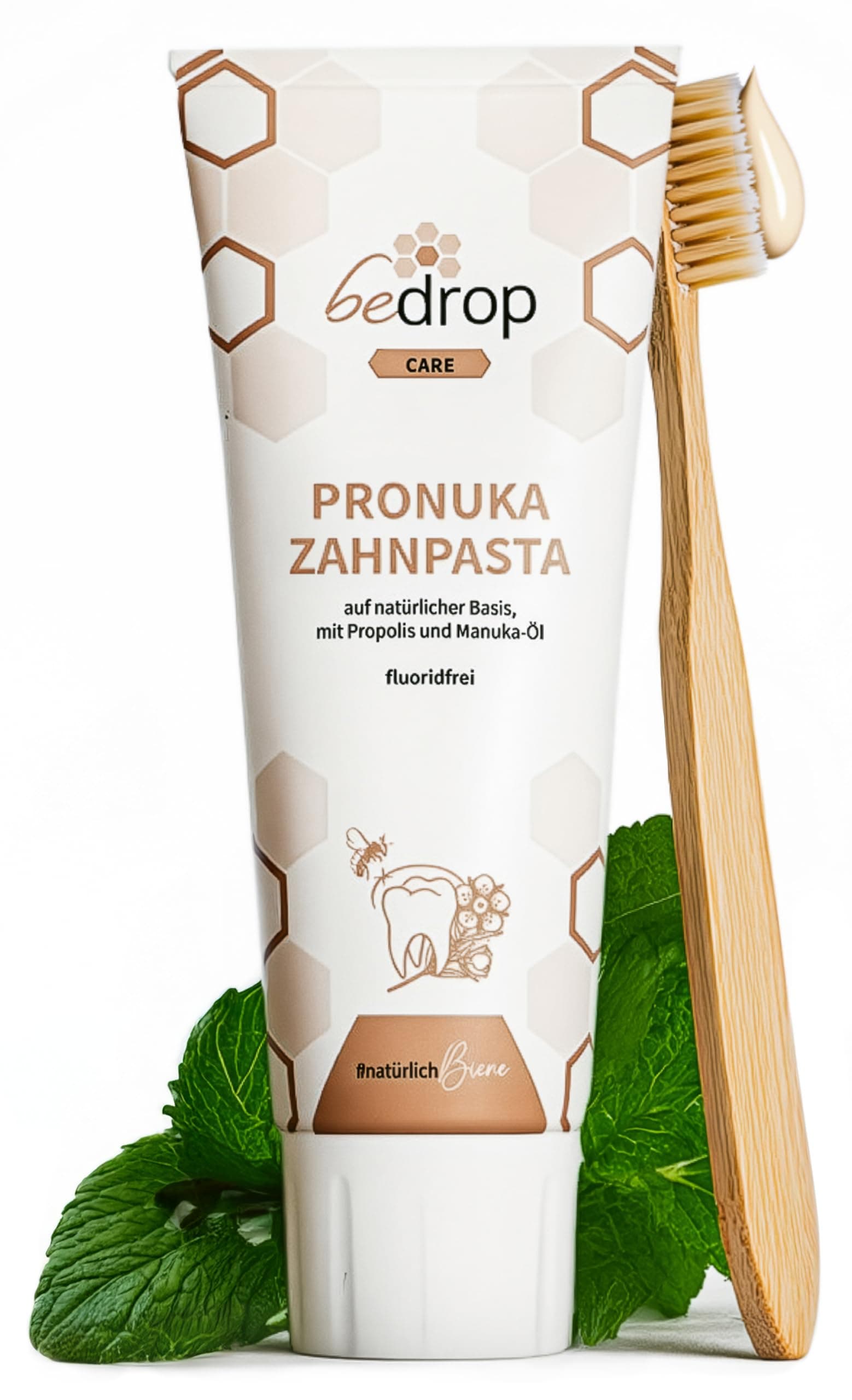 bedrop Pronuka Zahnpasta mit Propolis & Manuka-Öl fluoridfrei, natürlich, ohne Mikroplastik & ohne Titandioxid, natürliche Zahncreme mit Zitrone-Minze Geschmack (75ml)