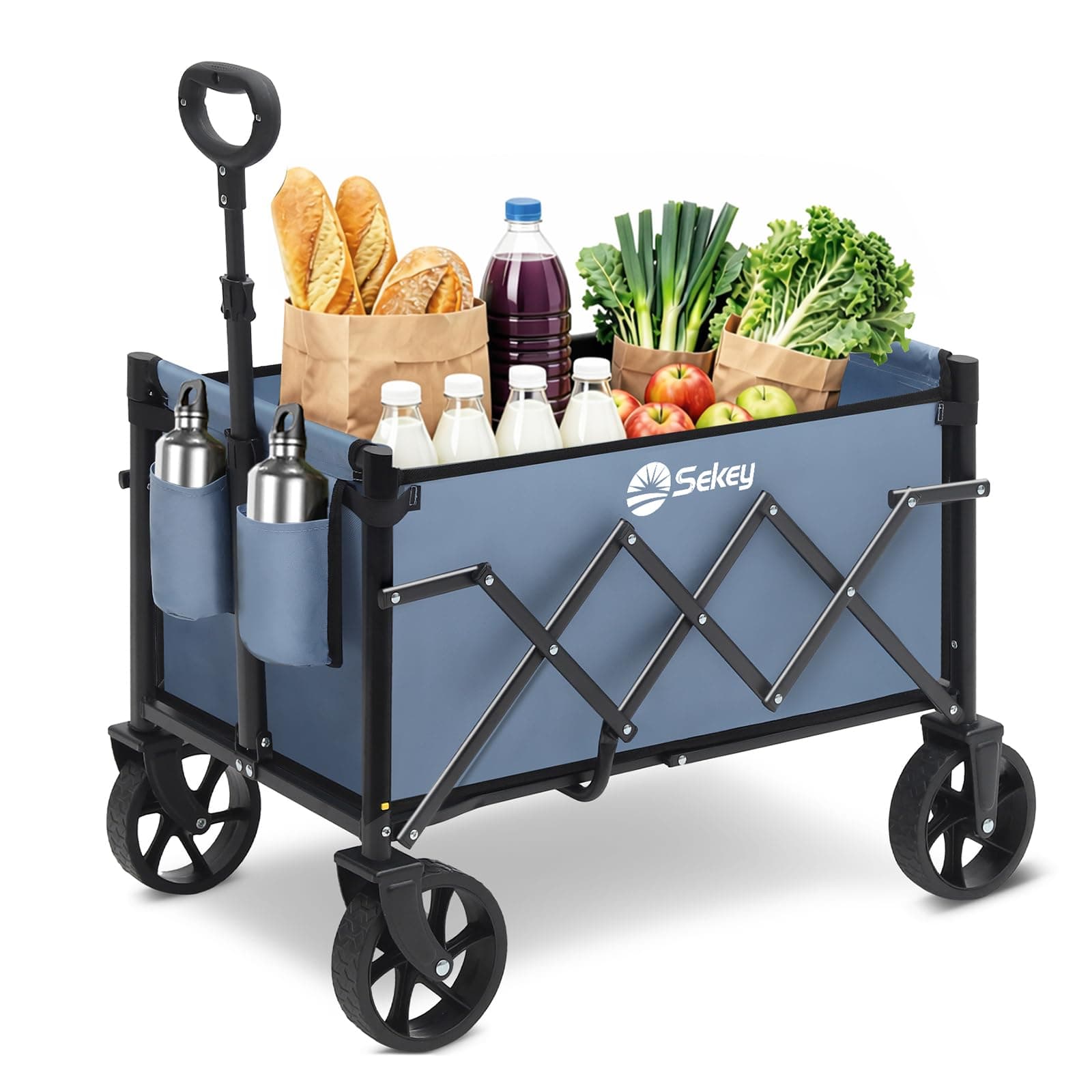 Sekey Bollerwagen Faltbar Klein 80KG, Handwagen Klappbar, Faltbarer Einkaufswagen Campingwagen mit Höhenverstellbarem Griff, Leicht & Platzsparend & Stabil, Mini 4029, Blau