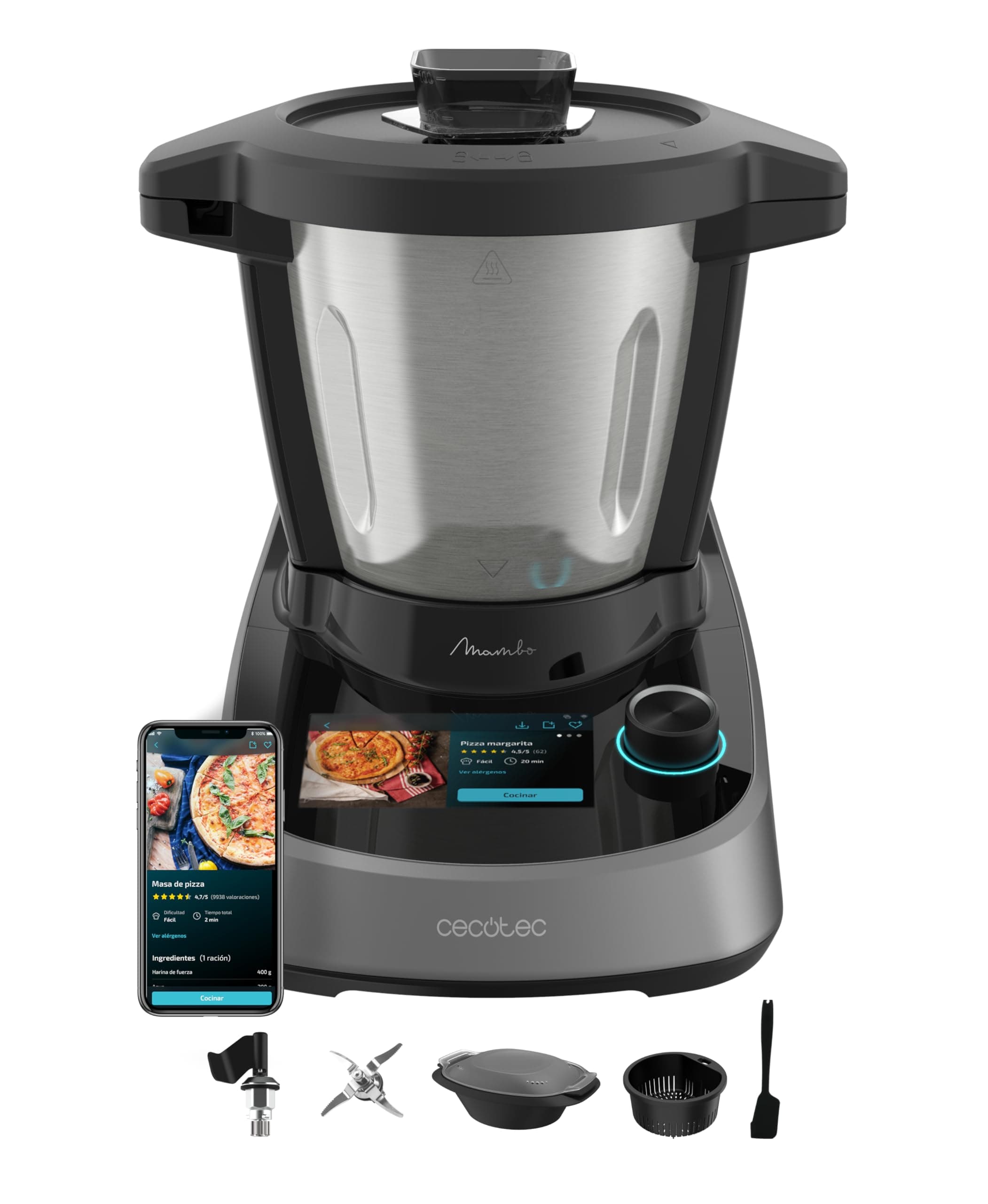 Cecotec Robot de Cocina Táctil con 37 Funciones Mambo Touch Daily | Capacidad 3,3 Litros, Pantalla Táctil, APP de Mambo con Recetario, Báscula y Jarra de Acero Inoxidable apta para Lavavajillas