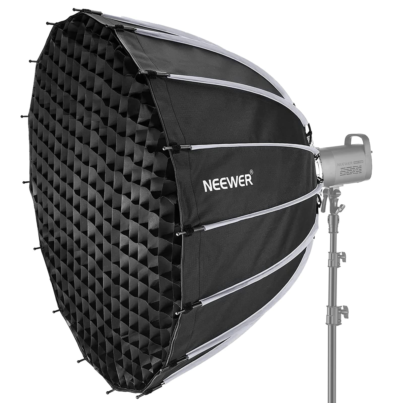 NEEWER Softbox Parabólico de 47,2 Pulgadas/120cm Configuración Rápida Plegado Rápido, con Difusores/Rejilla de Nido de Abeja/Bolsa, Compatible con Aputure 120d Luz Dome Godox sl60w NEEWER RGB CB60