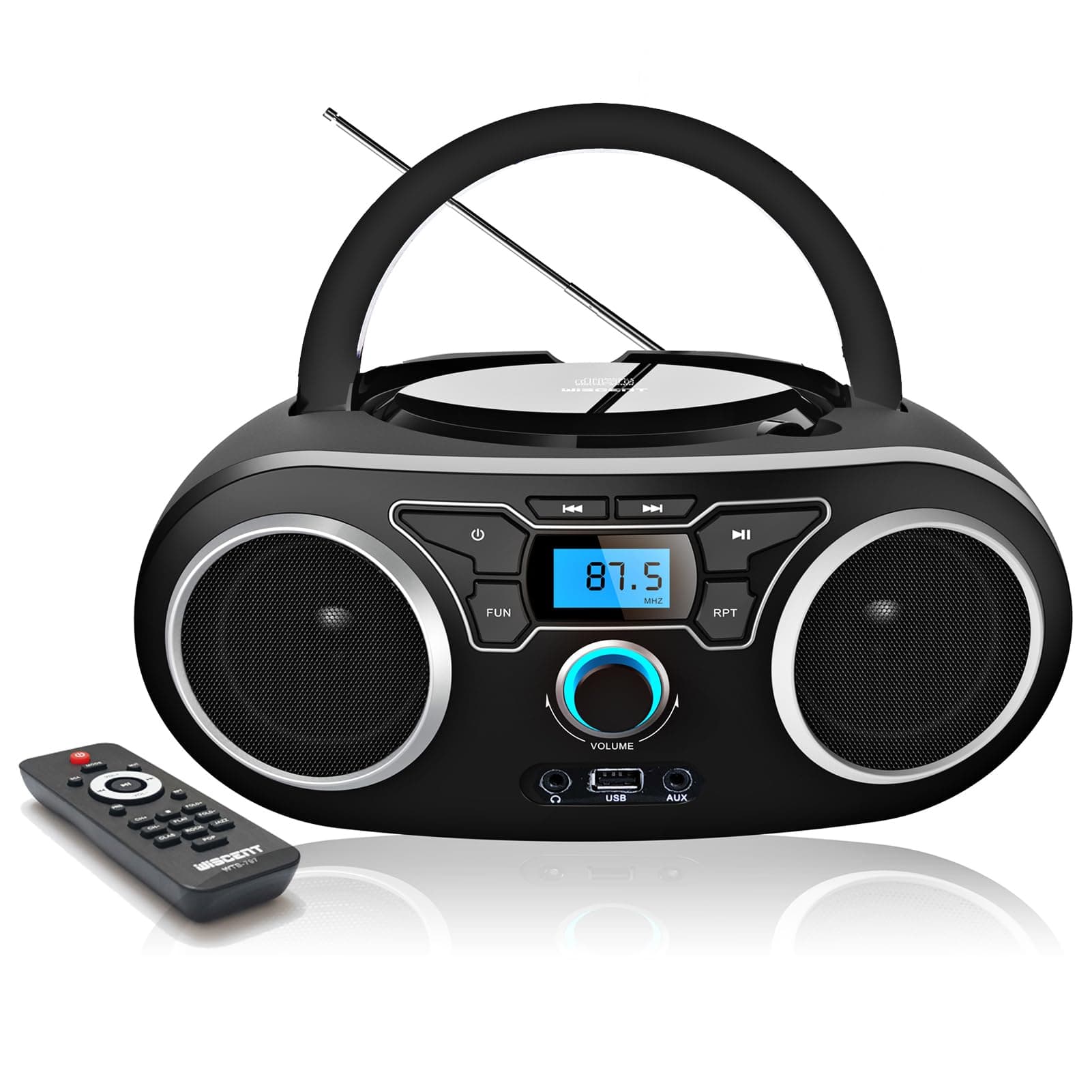 Reproductor de CD, portátil con Bluetooth, Radio FM portátil estéreo con Sonido cristalino, reproducción de CD MP3, Entrada USB/AUX, CD para niños