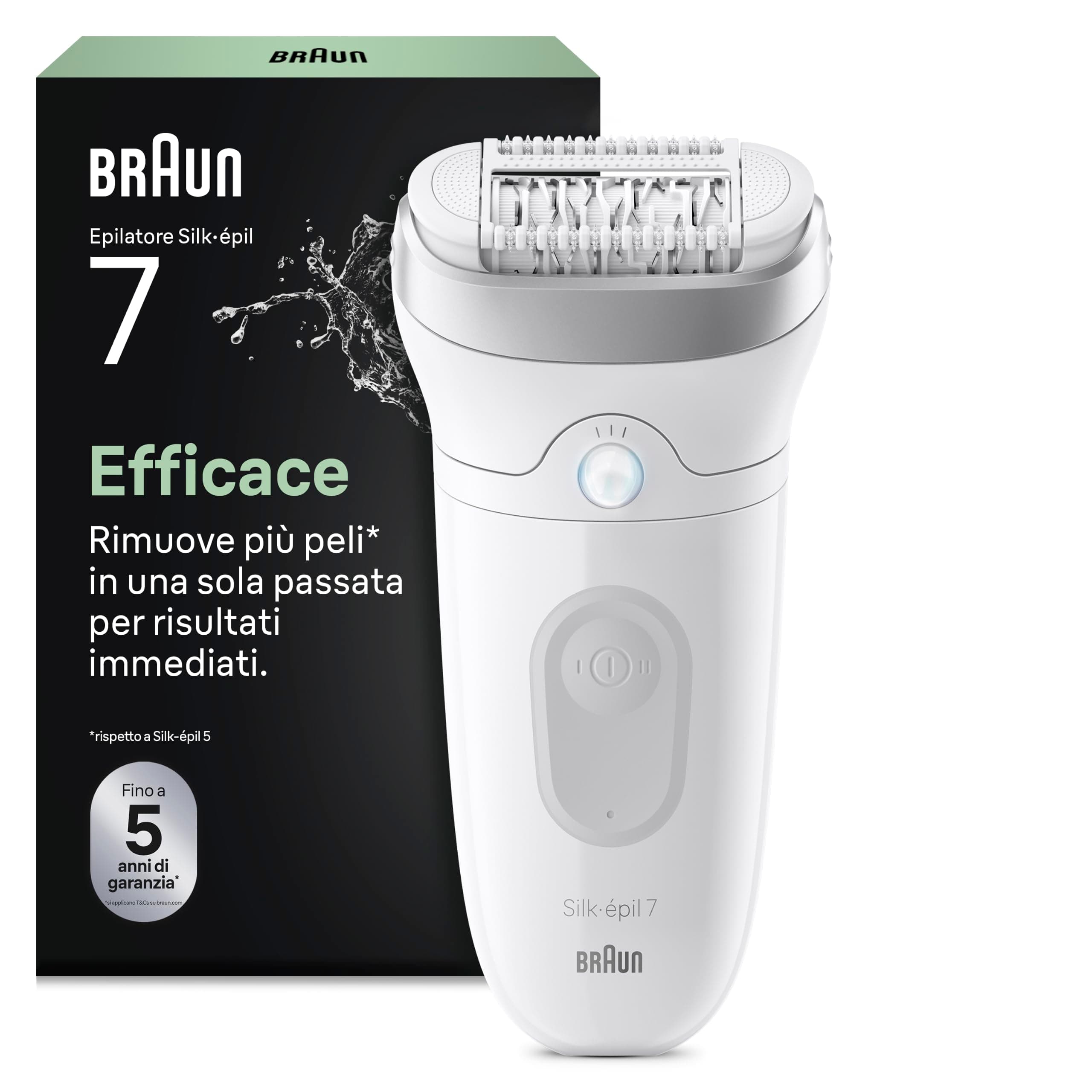 Braun Silk-Épil 7 Epilatore Elettrico Donna con Testina Ampia per Una Facile Rimozione dei Peli, Rasoio Elettrico Donna, Wet & Dry, Pelle Liscia a Lungo, 7-011, Argento