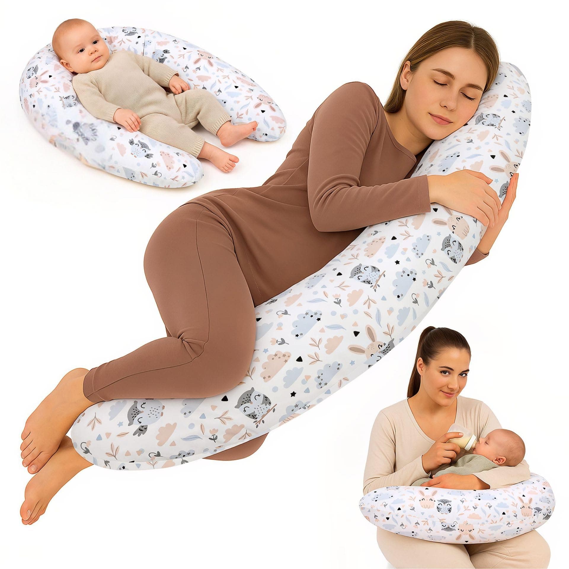 Totsy Baby Cojin Lactancia y Embarazo 190cm – Almohada para Dormir de Lado Descanso y relajación Ideal para futuras mamás Forma en C Oeko-Tex